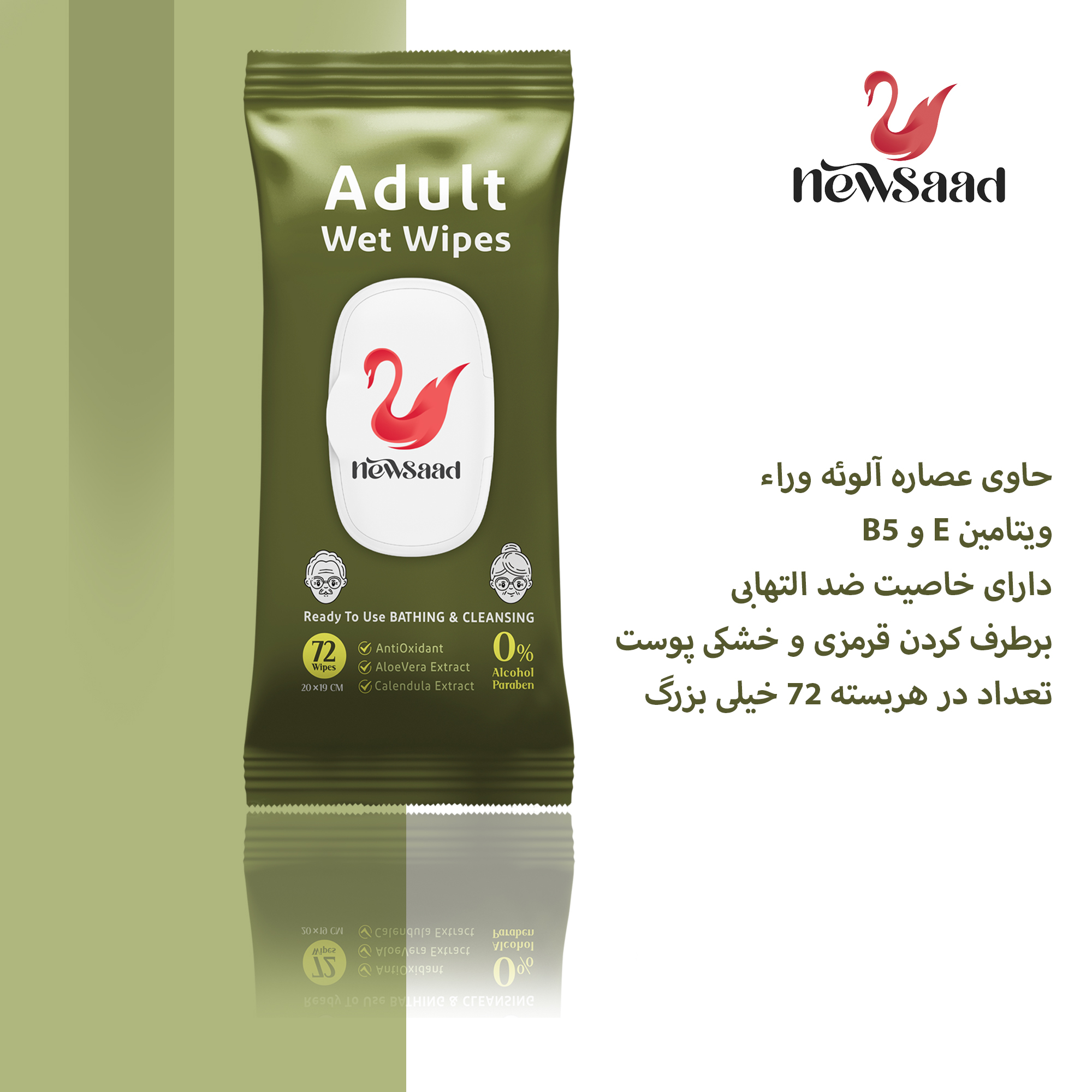 دستمال مرطوب بزرگسالان نیوساد مدل Adult3 سه بسته 72 عددی