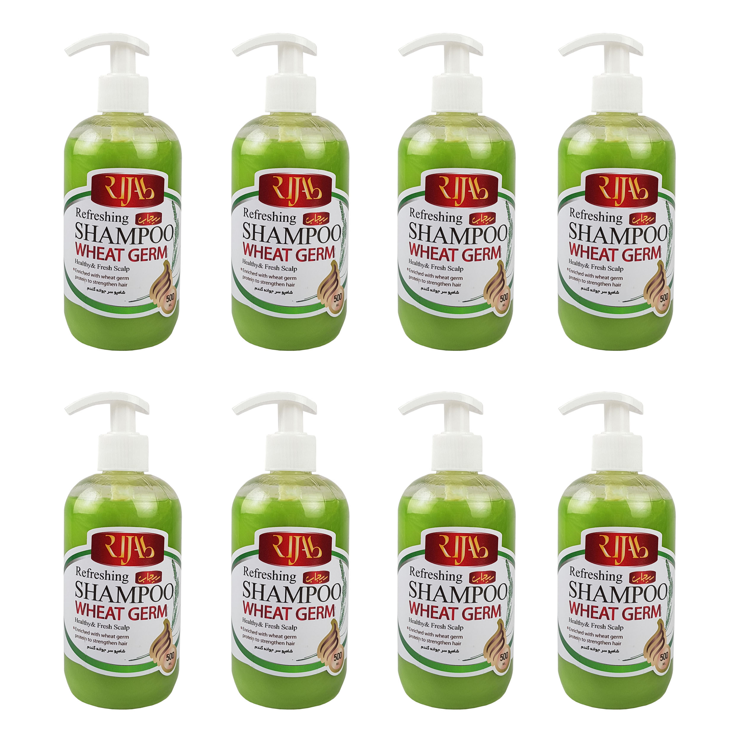 شامپو تقویت کننده و ضد ریزش مو ریجاب مدل عصاره جوانه گندم حجم 500 میلی لیتر بسته 8 عددی