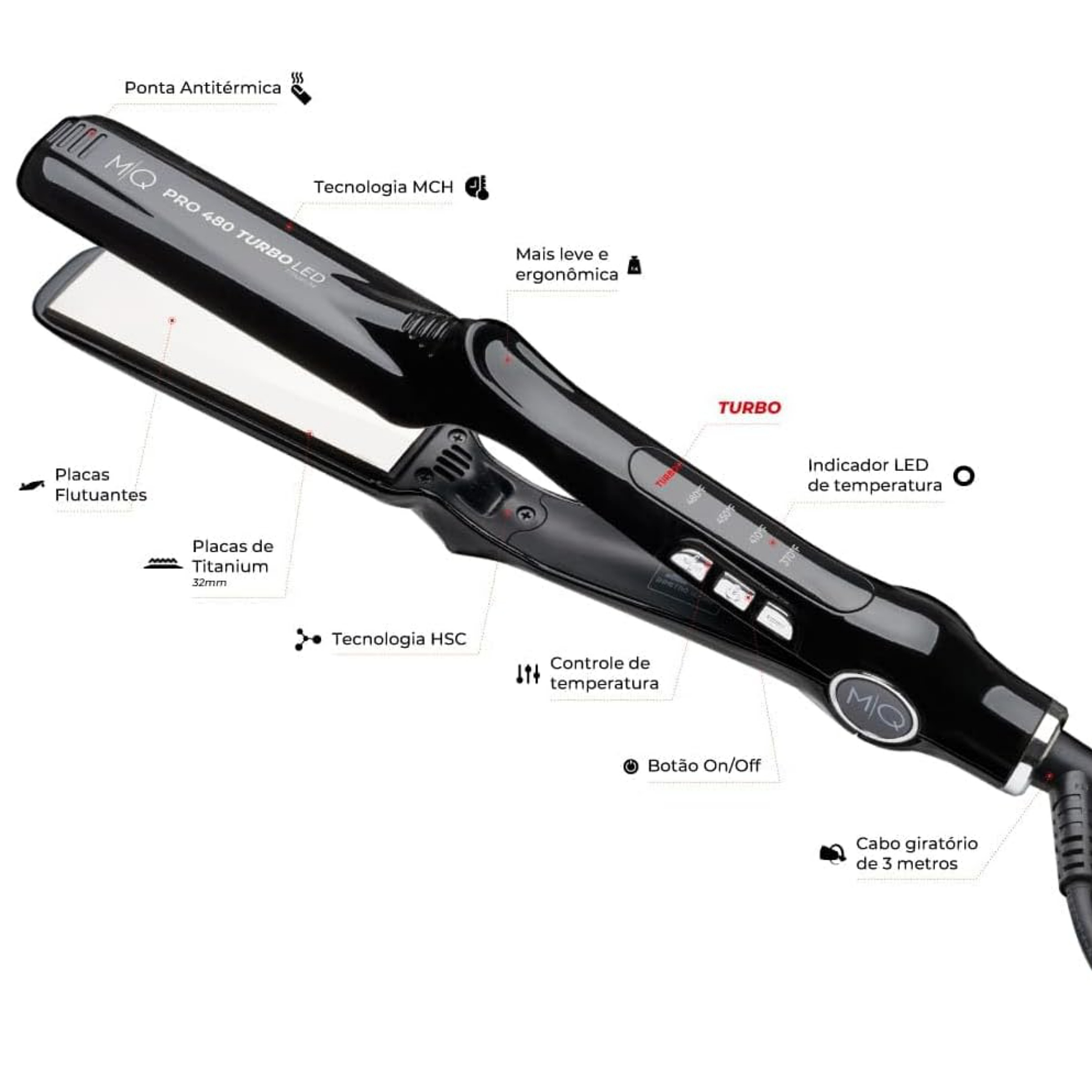 اتو و حالت دهنده ی مو ام کیو مدل pro 480 turbo led