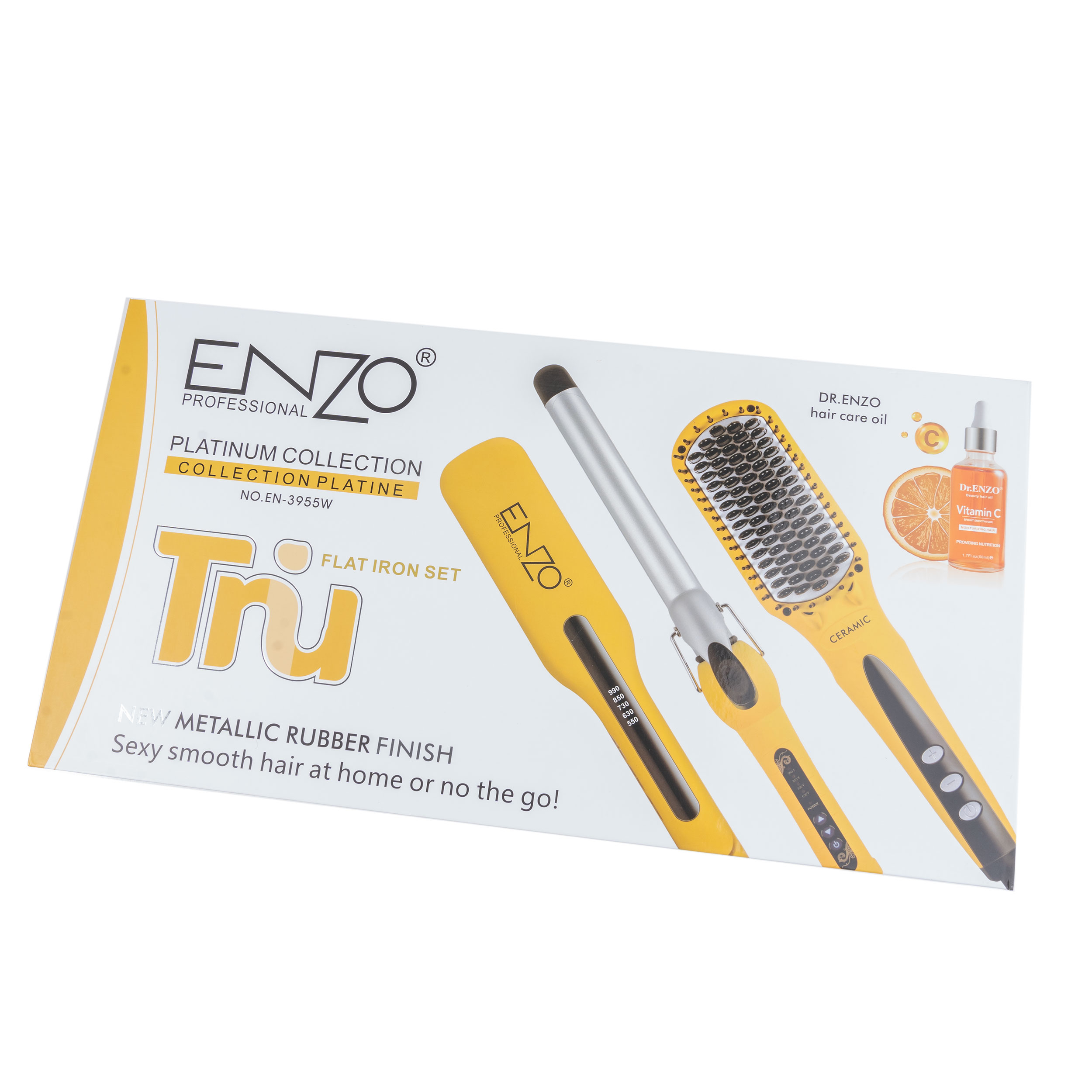 اتو مو انزو پروفیشینال مدل EN-3955W به همراه برس حرارتی و فرکننده مو