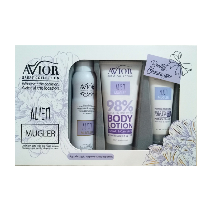 کرم مرطوب کننده آویور مدل alien حجم 75 میلی لیتر به همراه لوسیون بدن و اسپری بدن