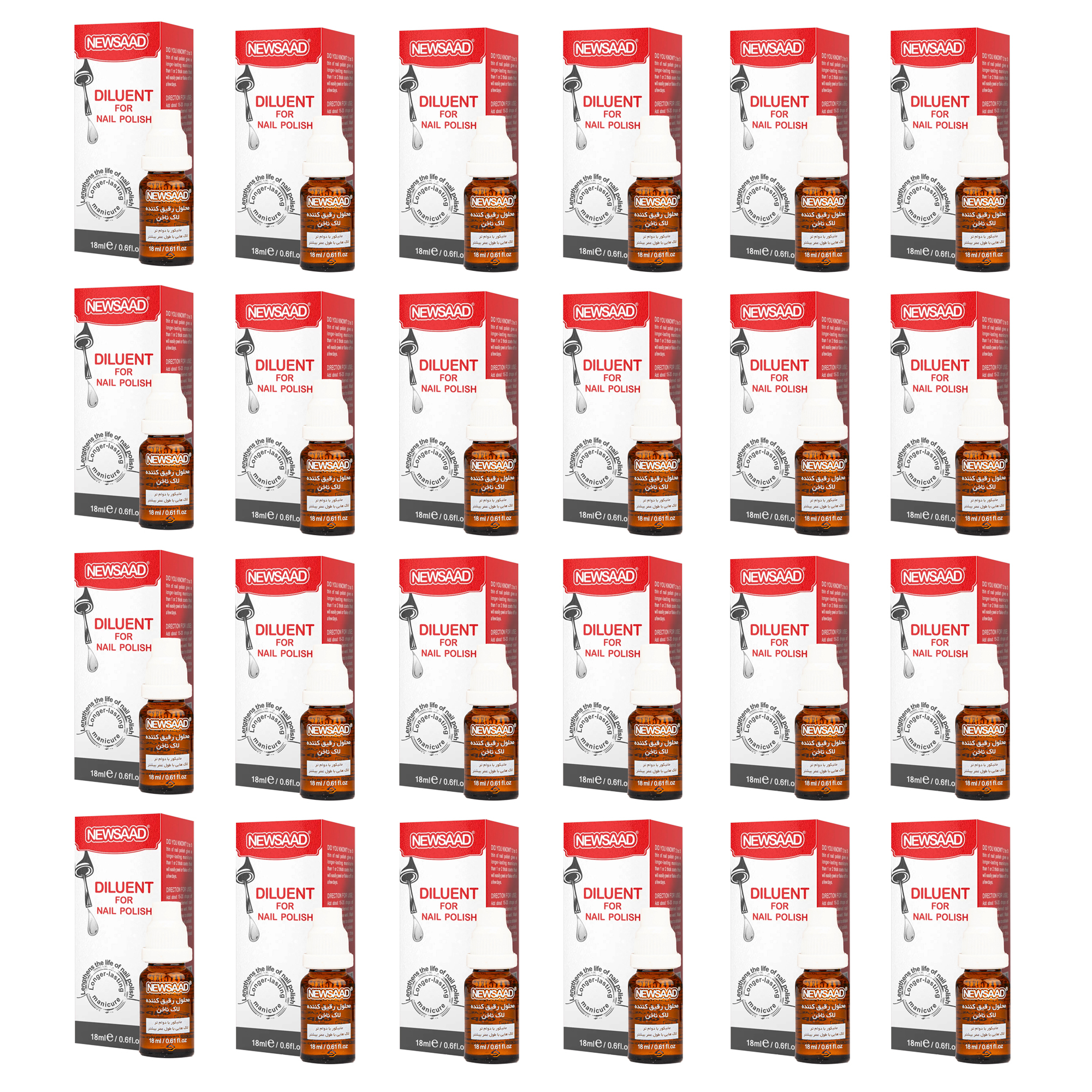 محلول رقیق کننده لاک ناخن نیوساد مدل DILUENT24 حجم 18 میلی لیتر مجموعه 24 عددی