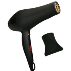 سشوار حرفه‌ای مدل professional، موتور AC، توان مصرفی 9000 وات، دارای قابلیت باد سرد، فناوری تولید یون، تعویض سری، طراحی ارگونومیک، با حالت حجم‌دهنده، وزن 539 گرم، تنظیم حرارت 3 حالته و کنترل سرعت 2 حالته، به همراه سری متمرکزکننده پهن