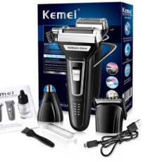 ماشین اصلاح موی صورت کیمی مدل KM-6559، اصلاح به صورت صفر زن، خط زن، دارای سه سری مخصوص برای اصلاح صورت، سر، گوش و بینی، منبع انرژی با کابل USB، تکنولوژی اصلاح به صورت برش چرخشی، مدت زمان شارژ 480 دقیقه و مدت زمان استفاده پس از شارژ 60 دقیقه