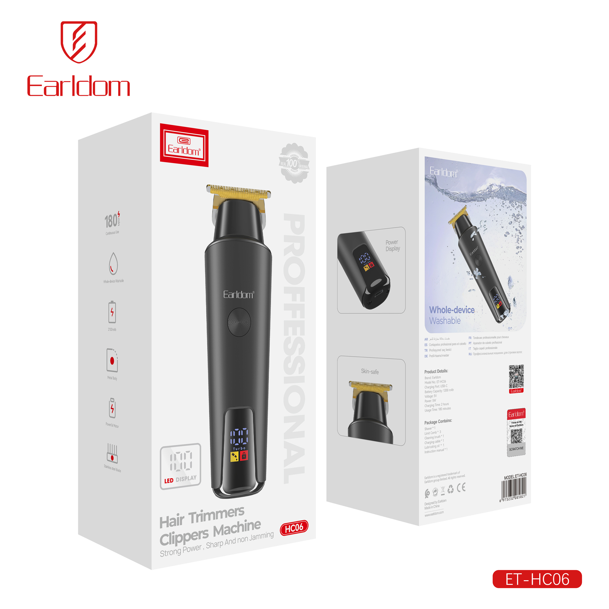 ماشین اصلاح موی سر و صورت شارژی ارلدام مدل HC06