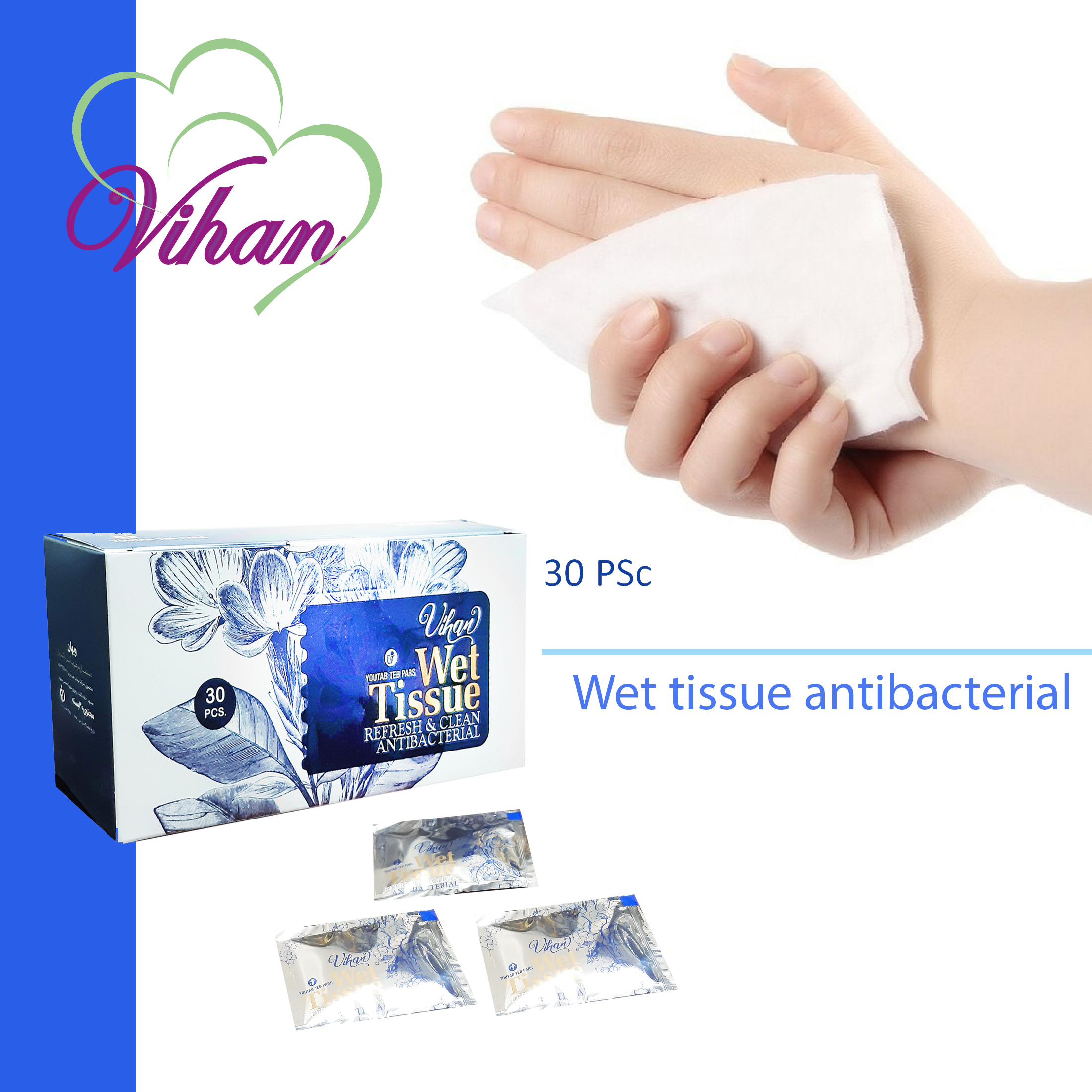 دستمال مرطوب ویهان مدل AntiBacterial شش بسته 30 عددی