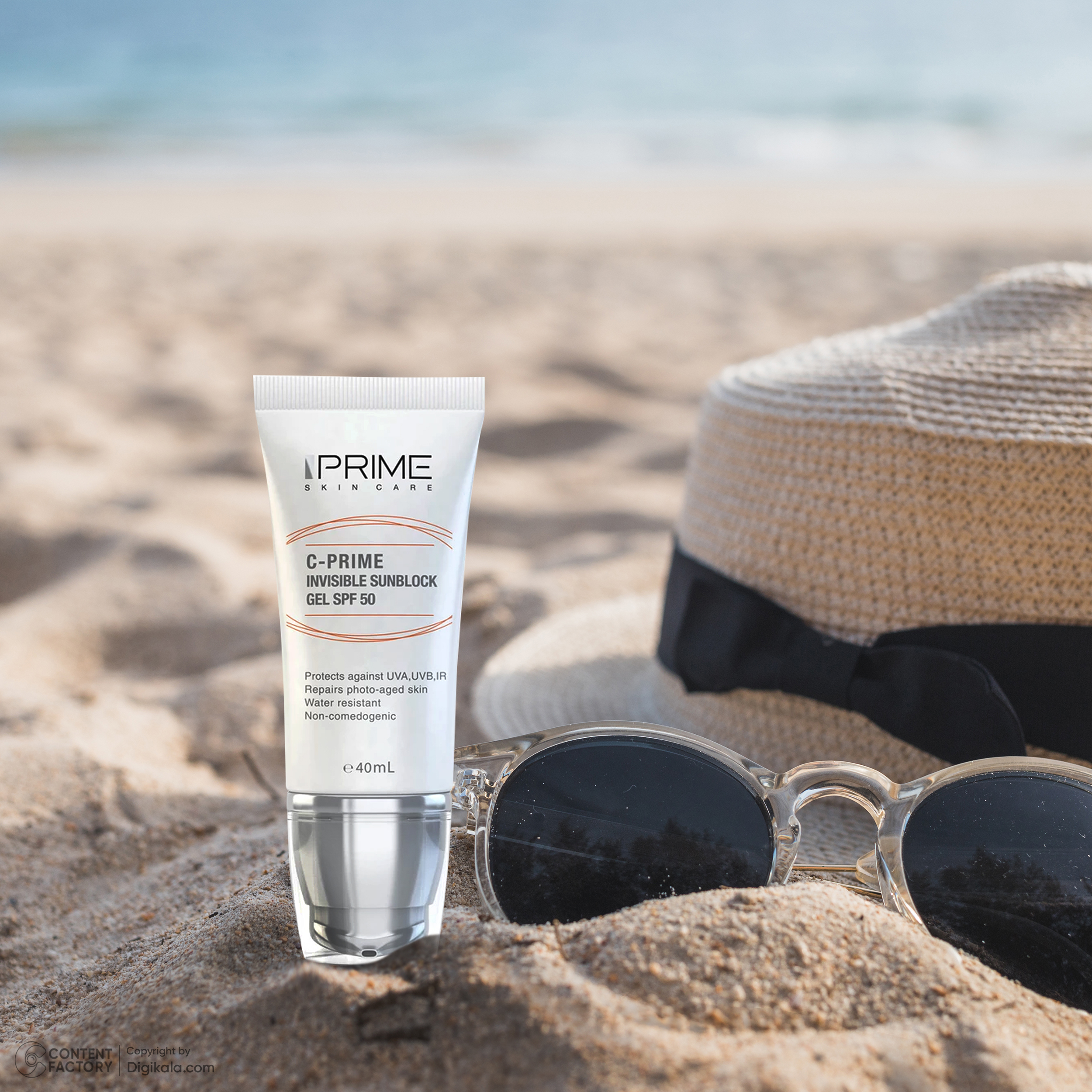 ژل ضدآفتاب بیرنگ پرایم SPF50 مدل C-Prime مناسب برای انواع پوست، حجم 40 میلیلیتر