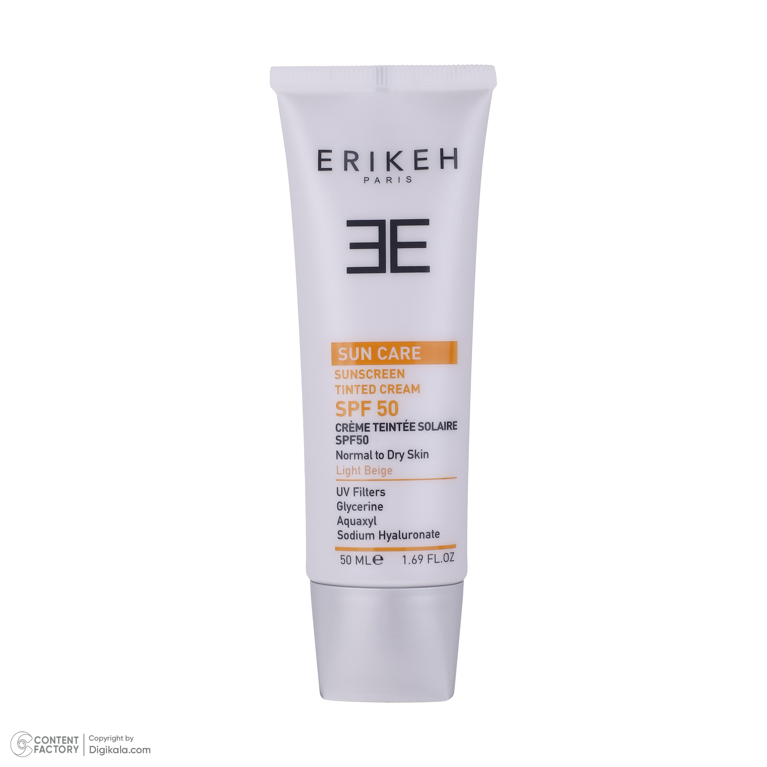 کرم ضد آفتاب رنگی صورت اریکه spf50 مدل Light Beige مناسب برای انواع پوست نرمال تا خشک حجم 50 میلی‌لیتر