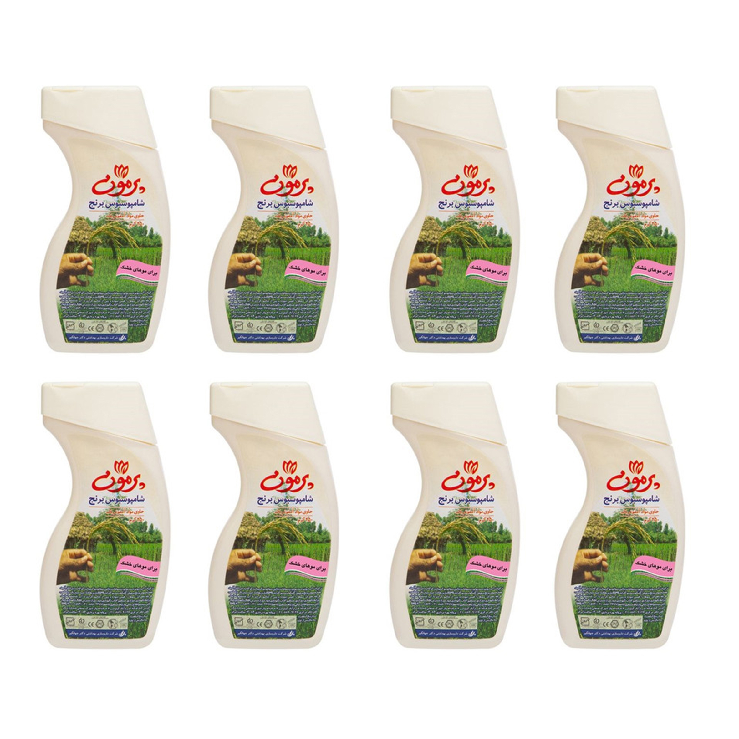 شامپو تقویت کننده و ضد ریزش مو پرمون مدل سبوس برنج مناسب برای موهای خشک حجم 250 گرم بسته 8 عددی