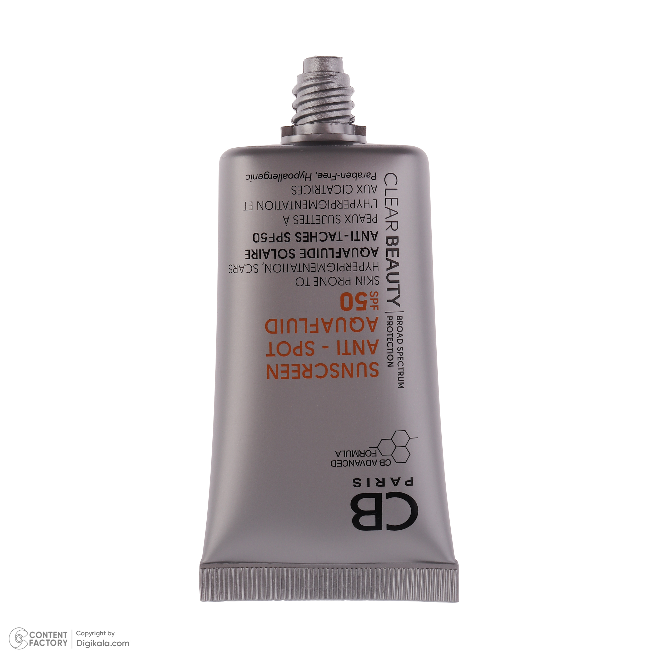 فلوئید ضد آفتاب بدون رنگ سی بی پاریس spf50 مدل Anti-Spot محافظ UVA،UVB مناسب پوست های  حساس و آکنهدار حجم 40 میلی لیتر