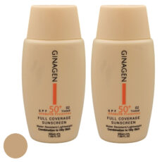 کرم ضد آفتاب رنگی ژیناژن SPF 50 مدل 02 محافظت کننده در برابر اشعه های UAV و UVB مناسب پوست های چرب و مختلط حجم 50 میلی لیتر مجموعه دو عددی