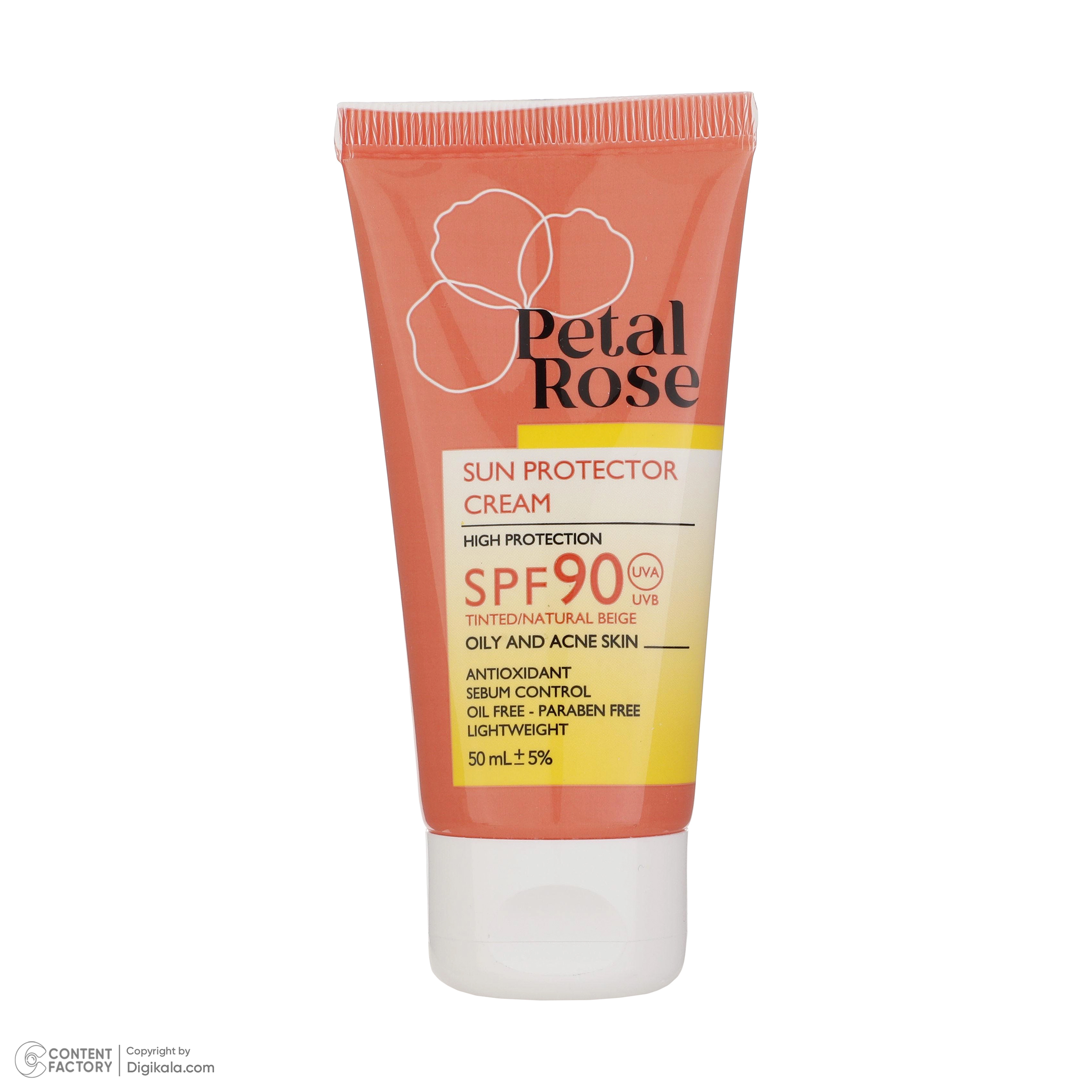 کرم ضد آفتاب رنگی پتال رز SPF 90 مدل 01 ‌مناسب پوست‌های چرب حجم 50 میلی‌لیتر