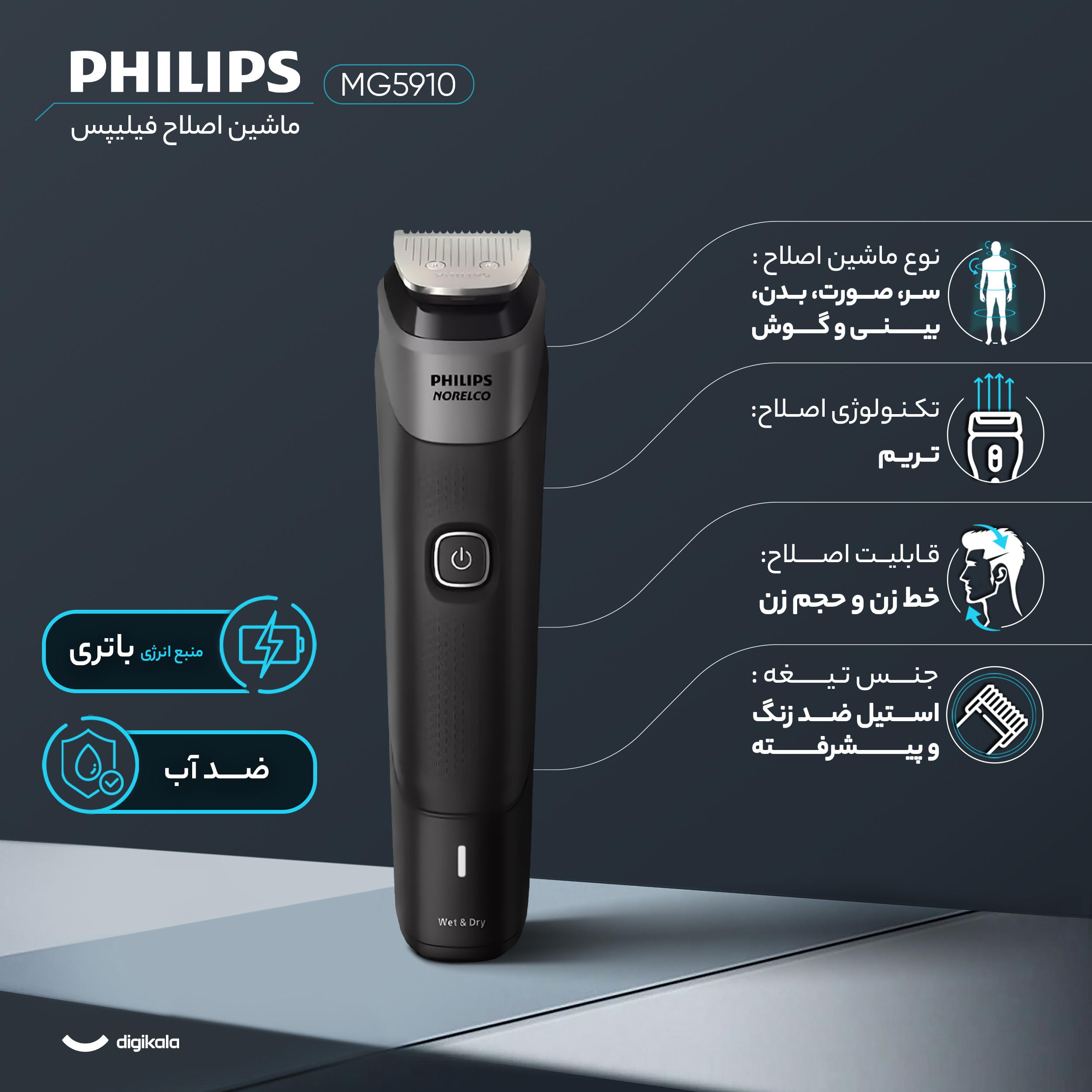 ست ماشین اصلاح موی صورت و بدن فیلیپس مدل MG5910