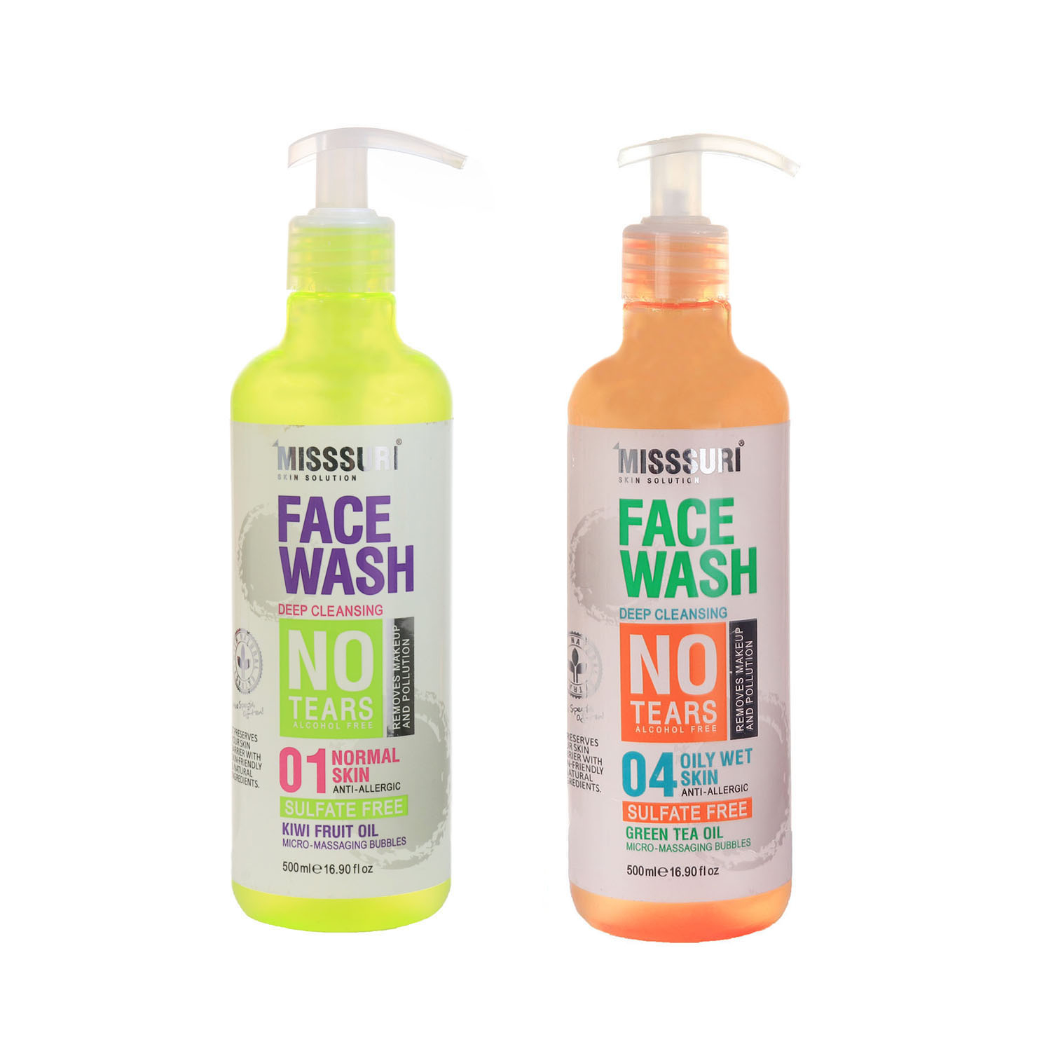 ژل شستشوی صورت میسوری مدل چای سبز مناسب برای پوست چرب حجم 500 میلی لیتر به همراه ژل شستشوی صورت میسوری مدل روغن کیوی مناسب برای پوست معمولی حجم 500 میلی لیتر