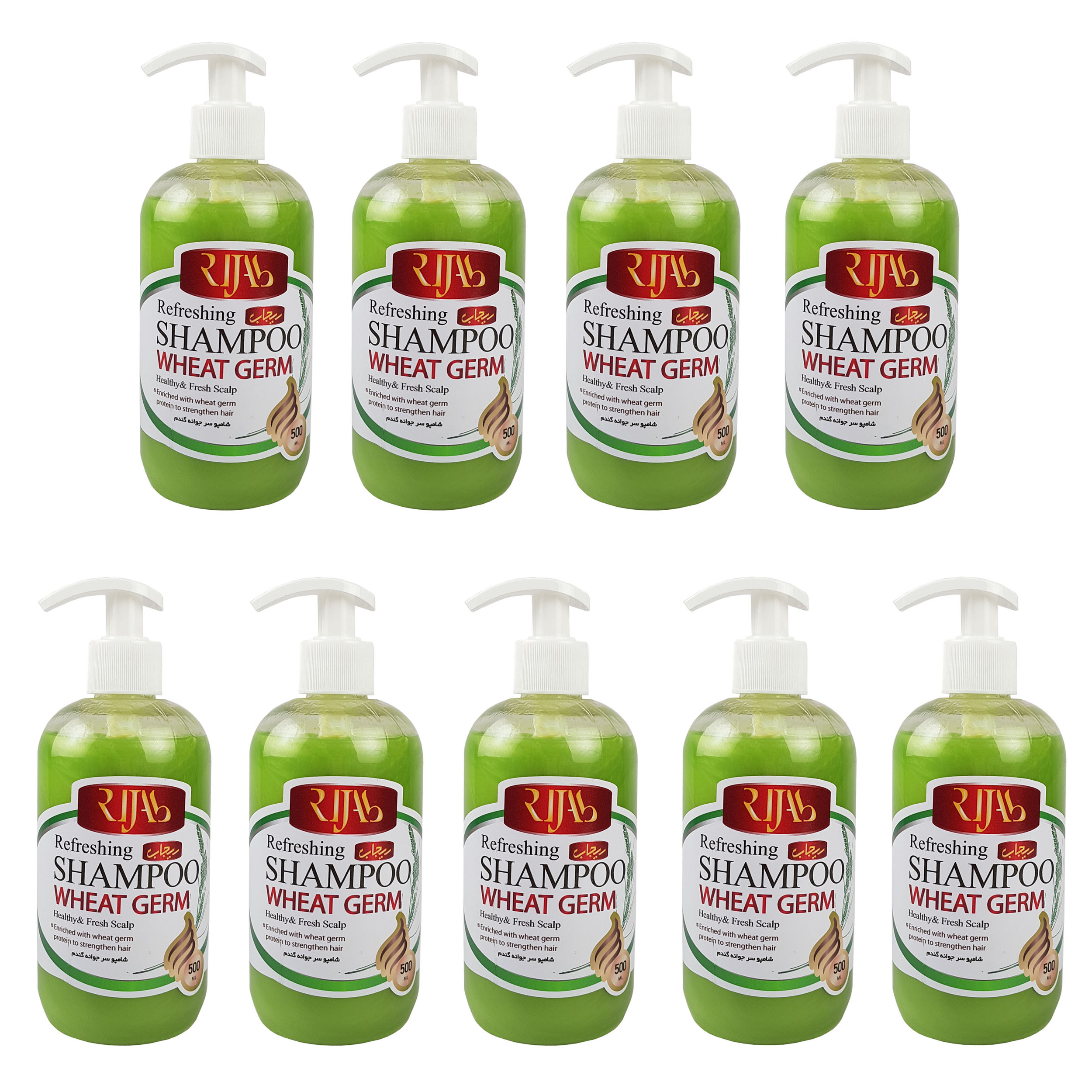 شامپو تقویت کننده و ضد ریزش مو ریجاب مدل عصاره جوانه گندم حجم 500 میلی لیتر بسته 9 عددی