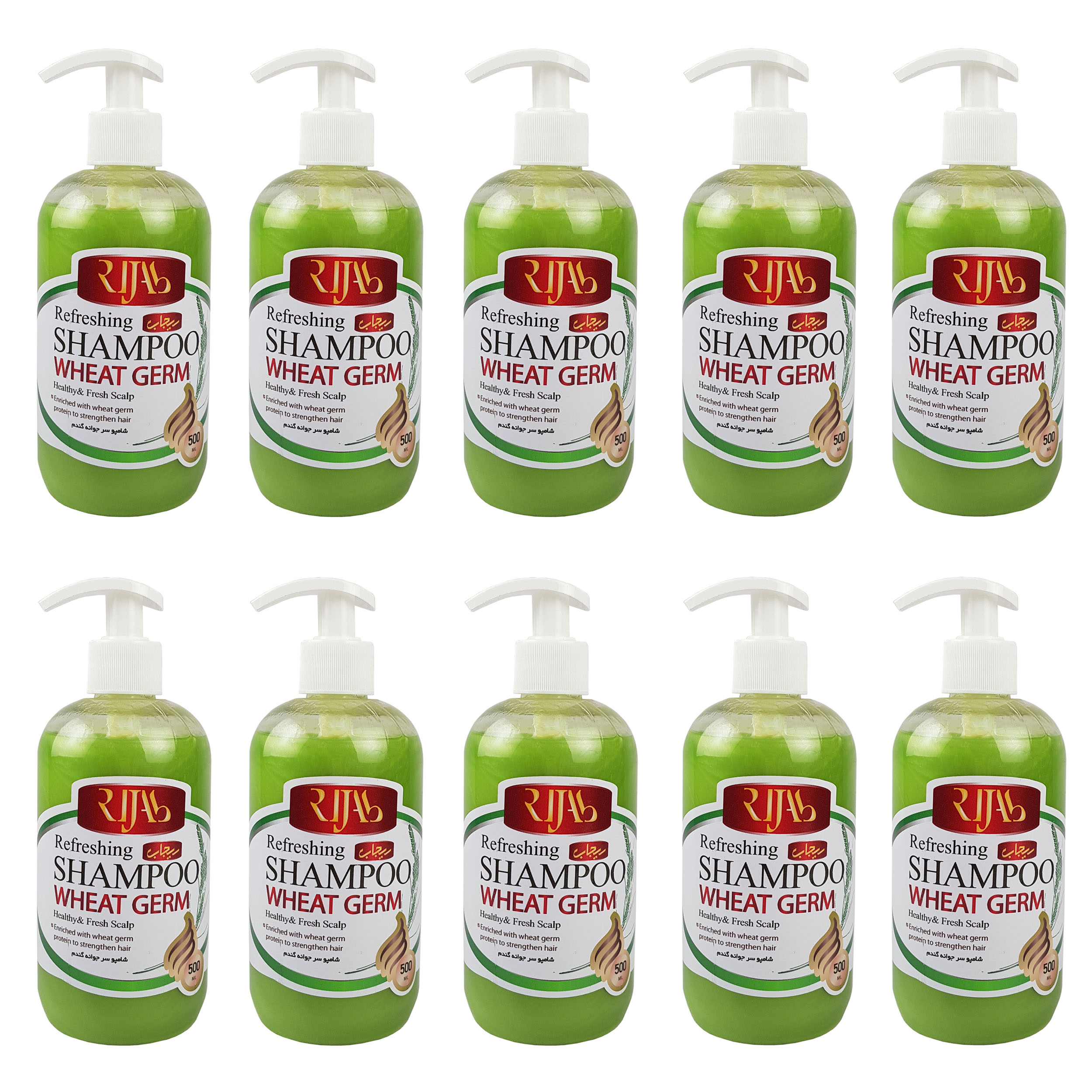 شامپو تقویت کننده و ضد ریزش مو ریجاب مدل عصاره جوانه گندم حجم 500 میلی لیتر بسته 10 عددی
