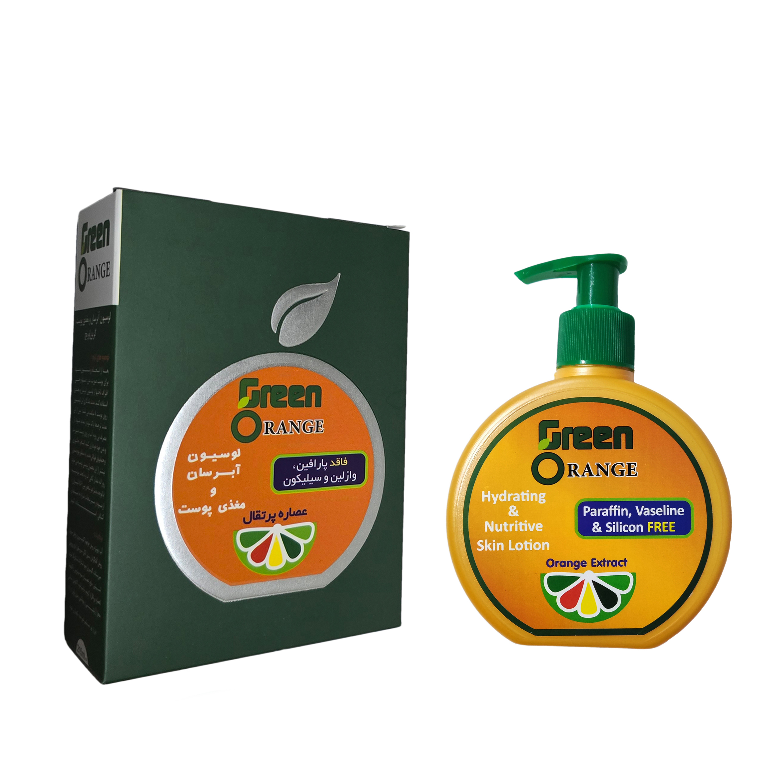 لوسیون آبرسان و مغذی دست، صورت و بدن گرین اورنج مدل پرتقال مناسب برای انواع پوست حجم 215 میلی لیتر مجموعه 3 عددی