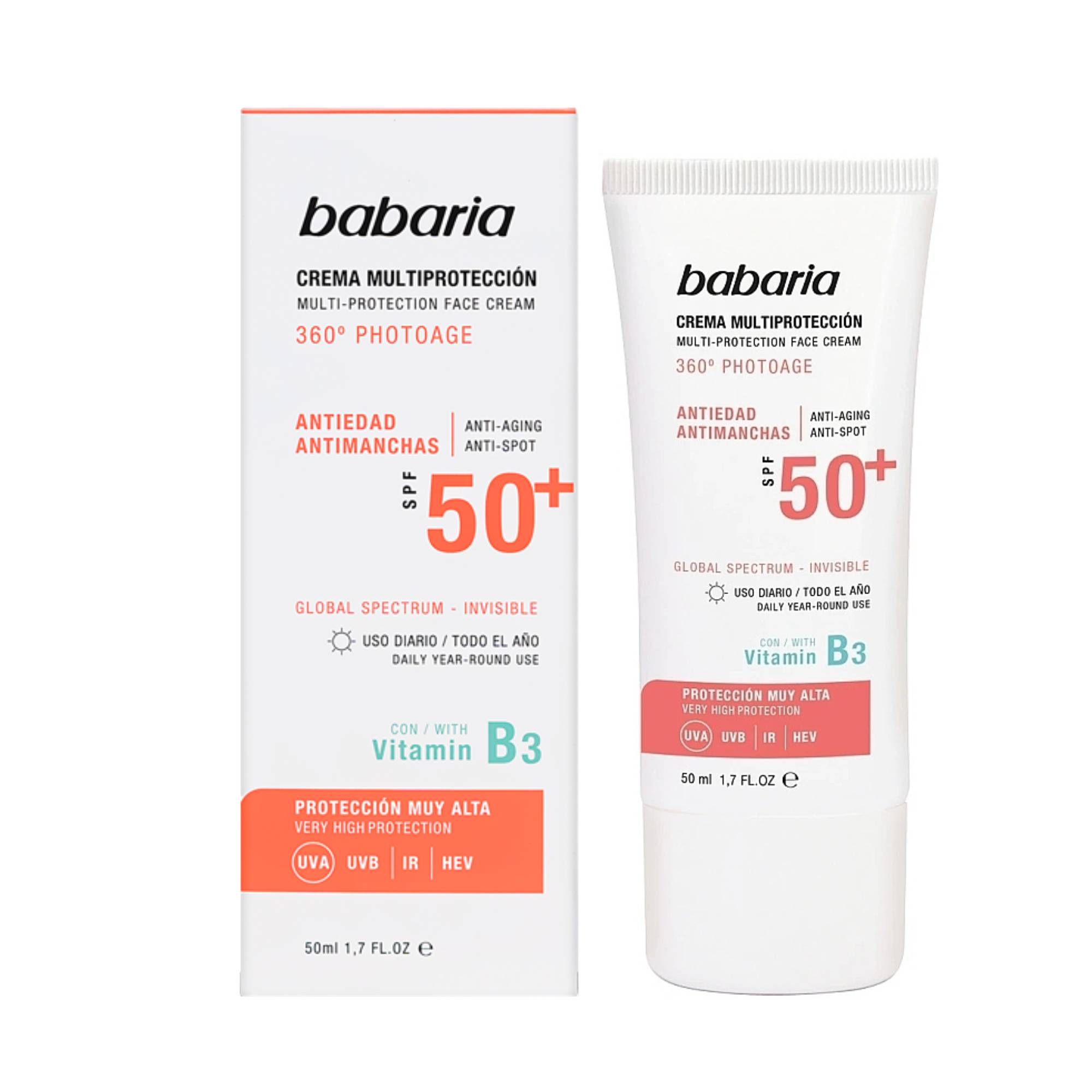 کرم ضد آفتاب بی‌رنگ باباریا SPF 50 مدل 360 Photoage Global ‌محافظ UVA و UVB ، ضد لک، مناسب برای انواع پوست حجم 50 میلی‌لیتر