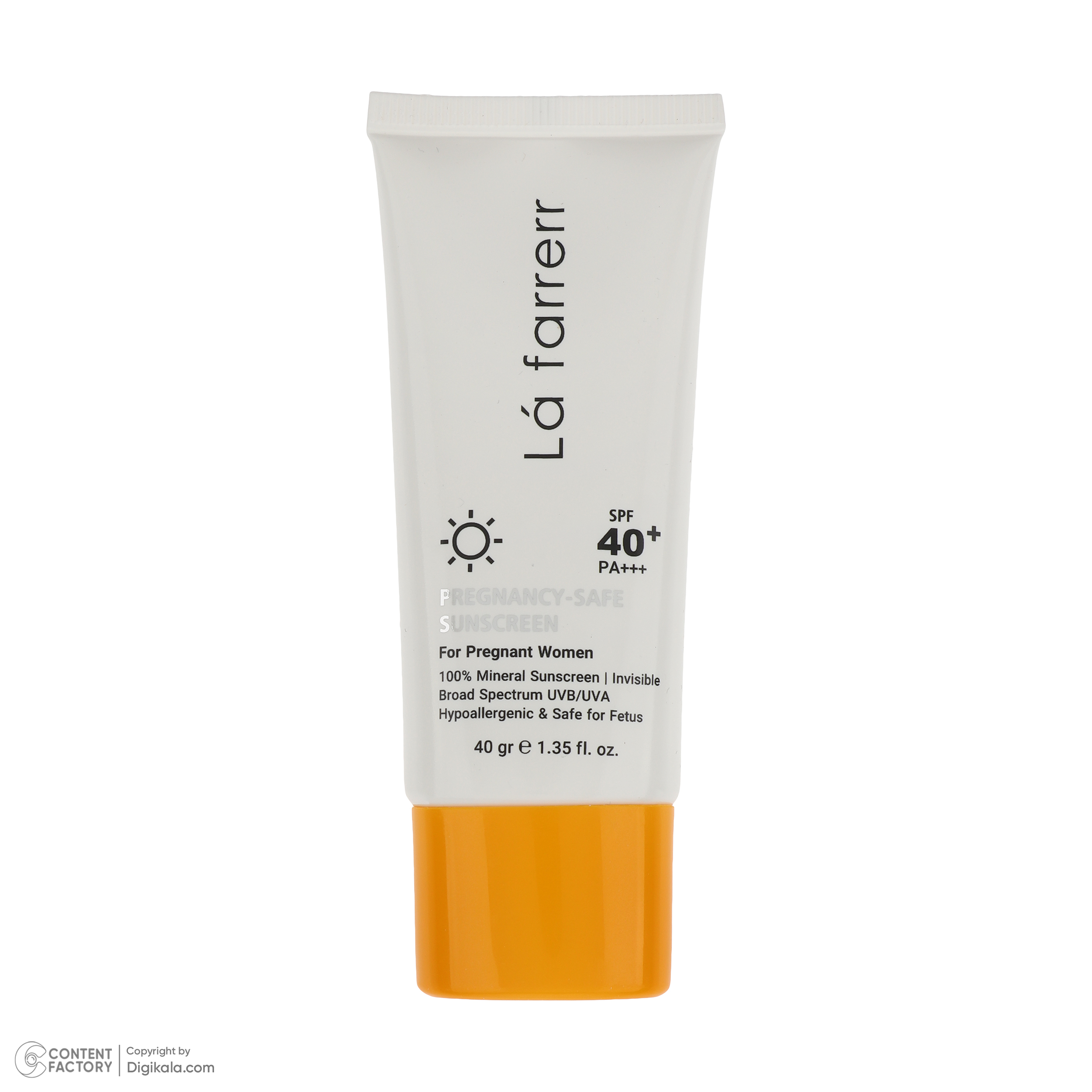 کرم ضد آفتاب بدون رنگ لافارر SPF 40 مدل PREGNANCY SAFE، حاوی محافظ UVA و UVB و PA+++ مناسب پوست بانوان باردار حجم 40 میلیلیتر