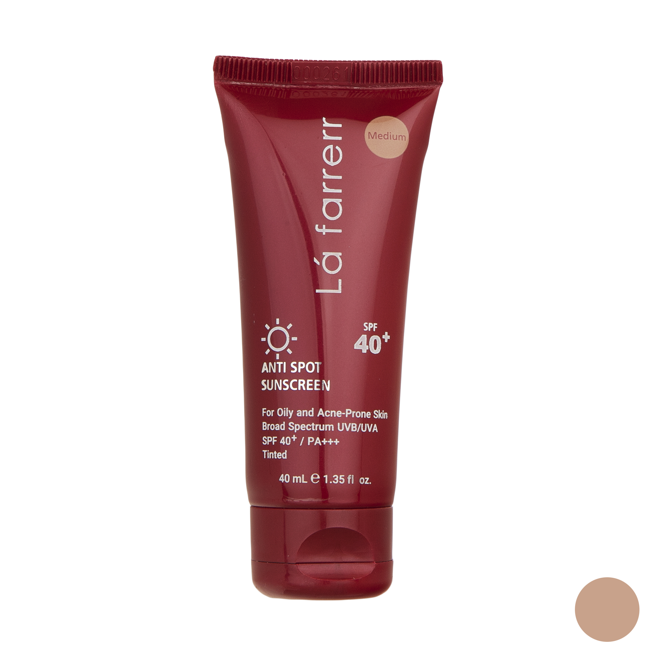 کرم ضدآفتاب و ضدلک رنگی لافارر مدل SPF40-Medium، مناسب پوستهای چرب، حجم 40 میلیلیتر