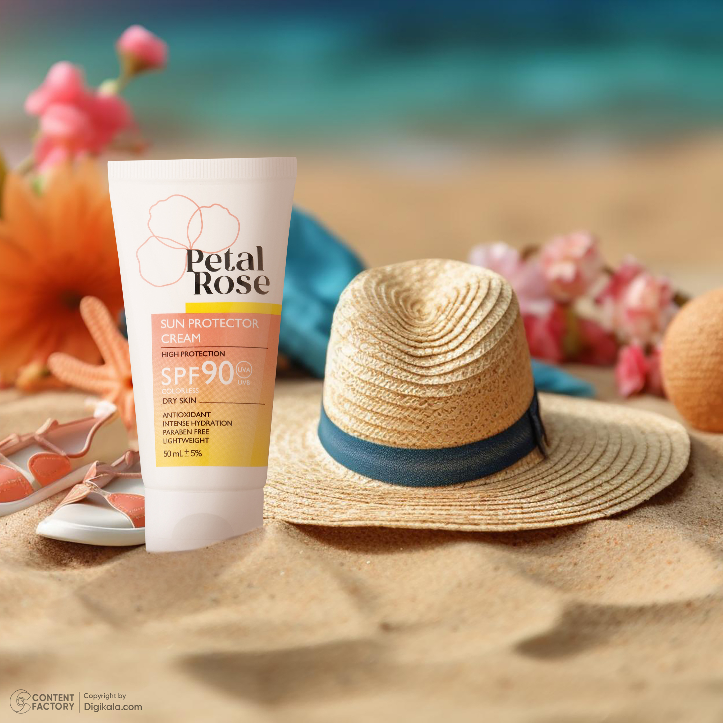 ضدآفتاب بی‌رنگ SPF90 پتال رز مدل High Protection مناسب پوست خشک، حجم 50 میلی‌لیتر