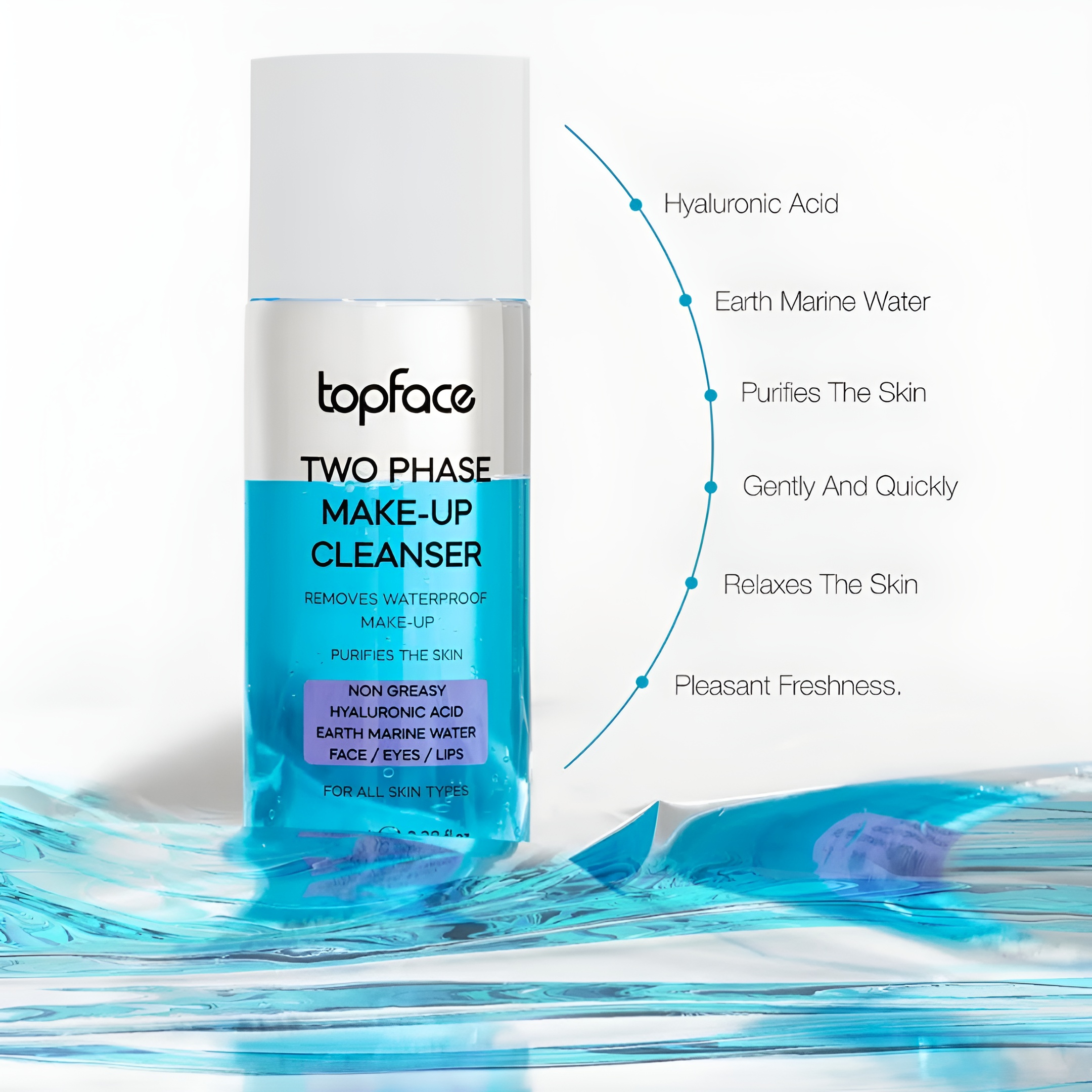 محلول دوفاز پاک کننده آرایش صورت تاپ فیس مدل HYALURONIC مناسب برای انواع پوست حجم 100 میلی لیتر