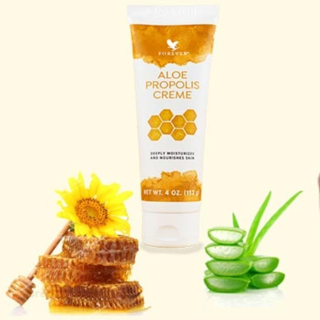 کرم مرطوب کننده فوراور لیوینگ پروداکتس مدل آلوئه پروپولیس مناسب انواع پوست حجم 113 میلی لیتر