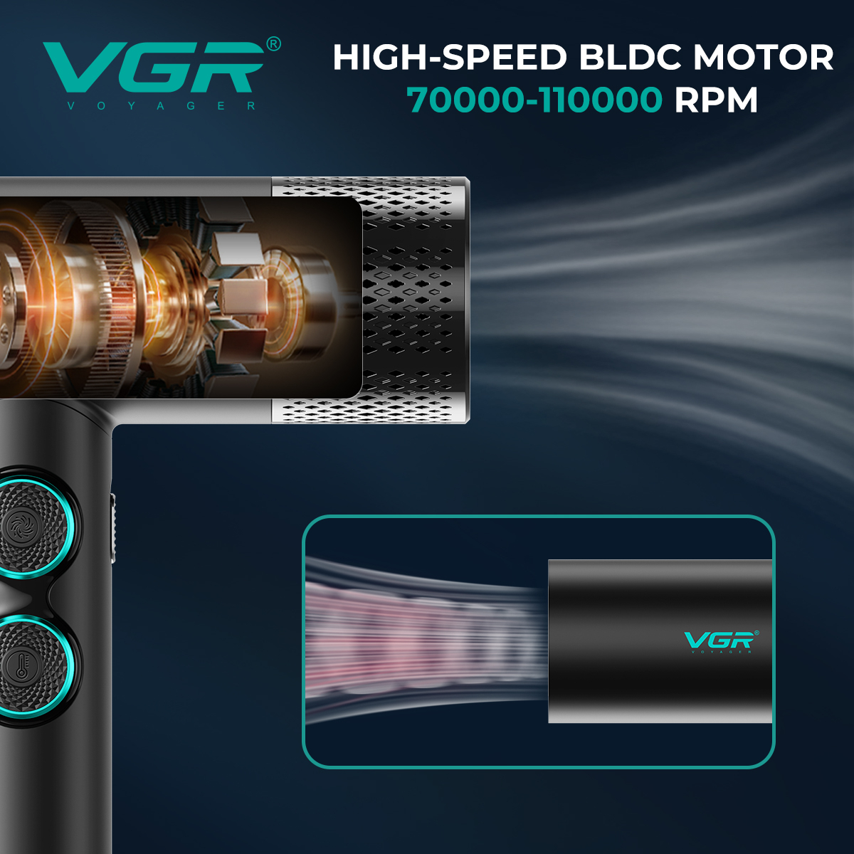 ست سشوار و ماشین اصلاح موی سر و صورت شارژی وی جی آر مدل Stepless pro مجموعه ۴ عددی