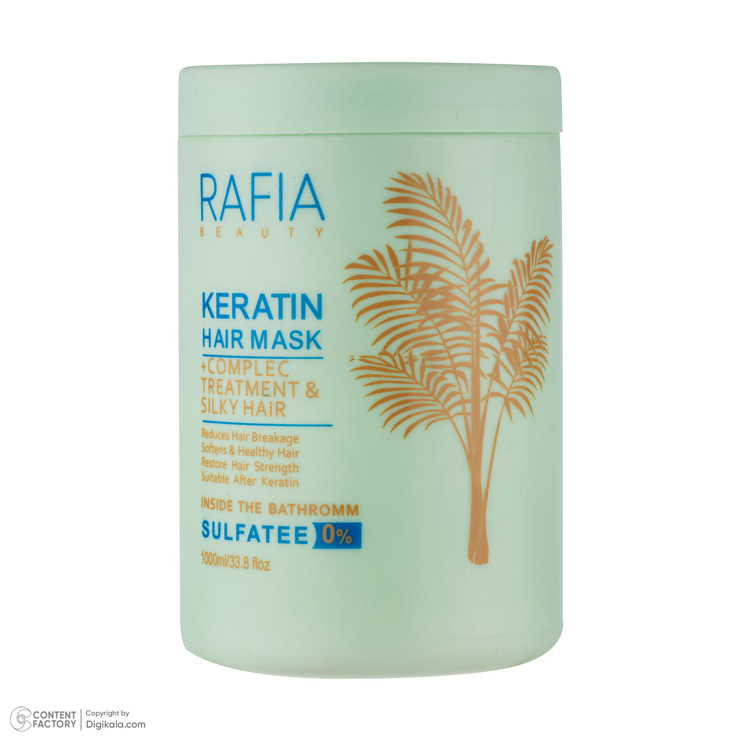 ماسک ترمیم کننده مو رافیا مدل TREATENT مناسب برای موهای رنگ شده و کراتین شده حجم 1000 میلی‌لیتر