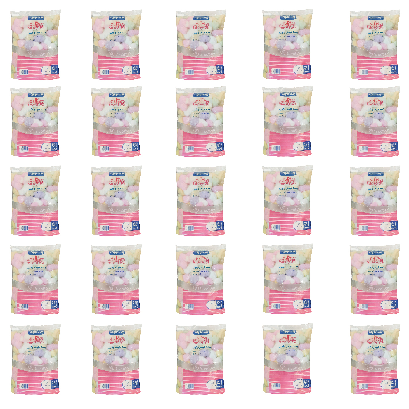پنبه آرایشی پنبه هیدروفیل بوژان مدل  Colourful - 25 وزن 100 گرم مجموعه 25 عددی