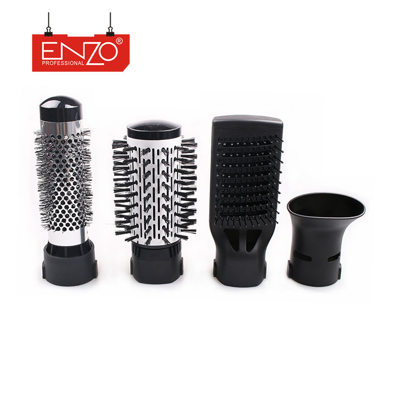 سشوار برس‌دار چرخشی حرفه‌ای انزو مدل EN-746، موتور AC با توان مصرفی 6600 وات، دارای قابلیت باد سرد، با حالت صاف‌کننده و حجم‌دهنده، وزن 400 گرم، تنظیم حرارت 2 حالته و کنترل سرعت 2 حالته، به همراه سری برس‌دار گرد باریک، پهن و تخت