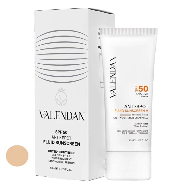 فلوئید ضد آفتاب رنگی صورت ولندان SPF50 مدل AS-LB محافظ UVA،UVB ضد لک مناسب برای انواع پوست حجم 50 میلی لیتر