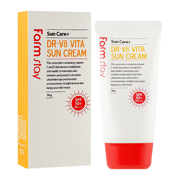 کرم ضد آفتاب بدون رنگ فارم استی SPF 50 مدل DR V8 VITA ‌ مناسب انواع پوست حجم 70 میلی‌لیتر