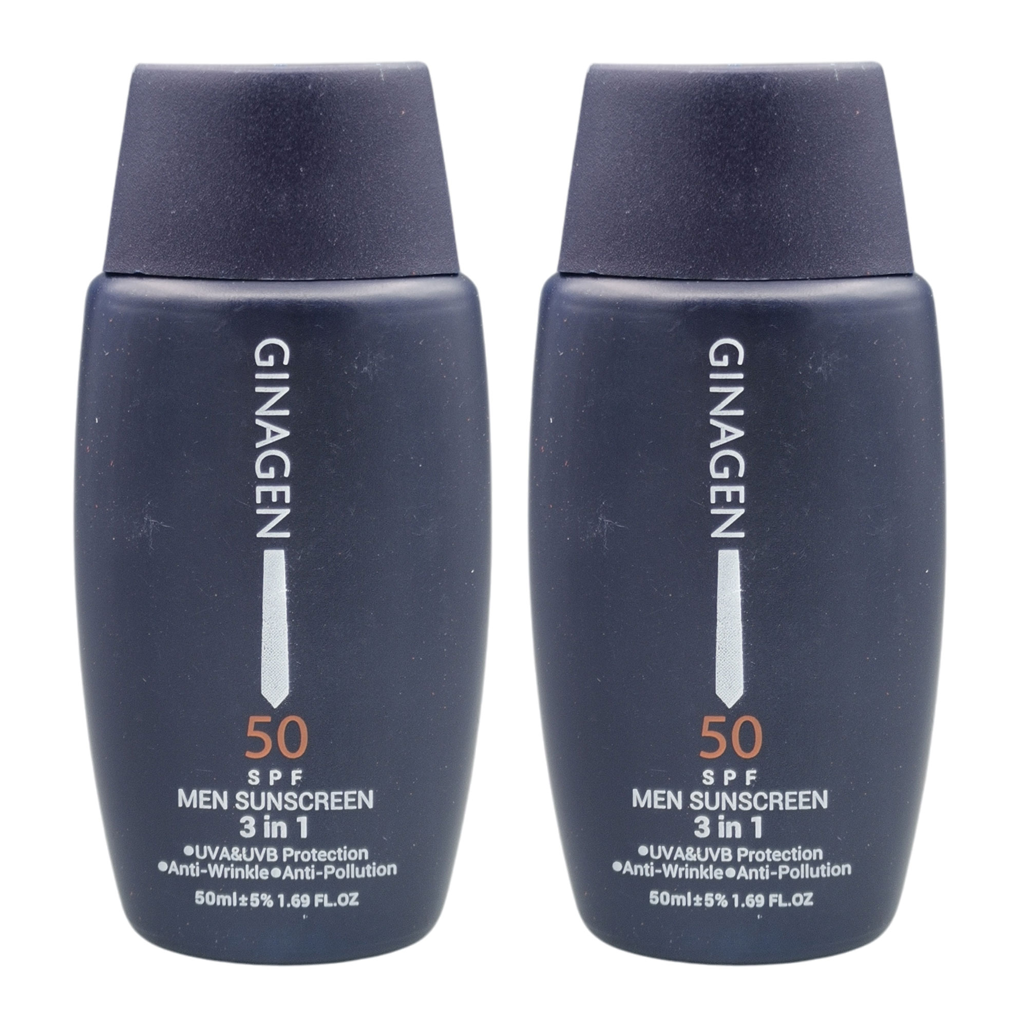 کرم ضد آفتاب بدون رنگ ژیناژن SPF 50 مدل 3in1 ‌محافظ UVA ،UVB ضد حساسیت، ضد چروک و ضد پیری، مناسب انواع پوست‌ حجم 50 میلی‌لیتر مجموعه دو عددی