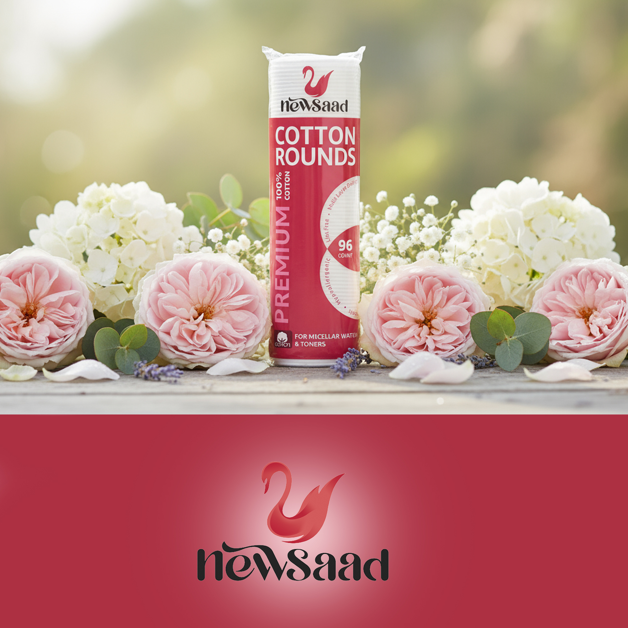 پد پاک‌کننده آرایش صورت نیوساد مدل Cotton-Rounds پنج بسته 96 عددی