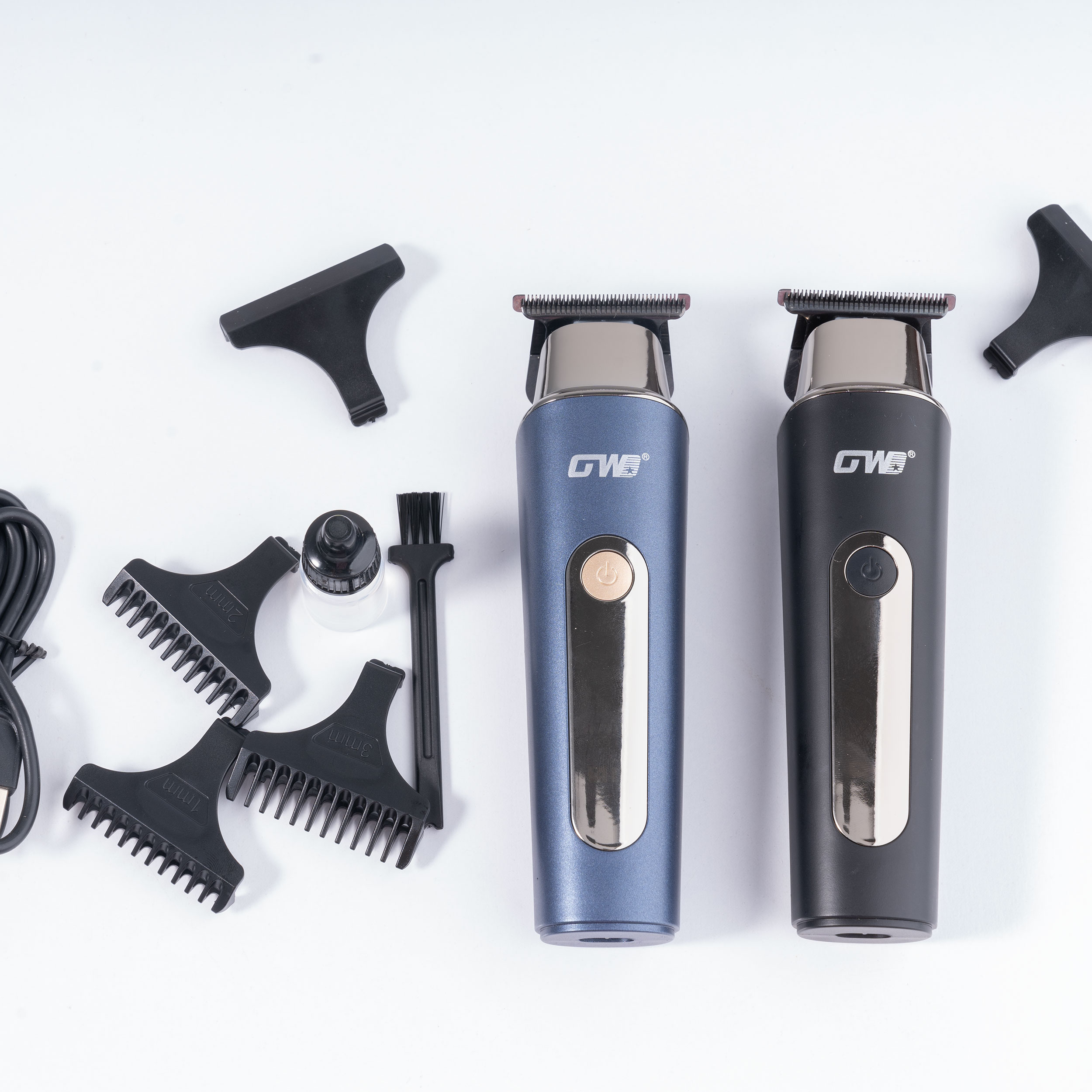 ماشین اصلاح موی سر و صورت جی دبلیو مدل GW-9876، اصلاح به صورت صفر زن، خط زن، منبع انرژی با کابل USB، تکنولوژی اصلاح به صورت تریم، اندازه اصلاح 1، 2 و 3 میلی‌متر، به‌همراه کابل USB، برس، روغن