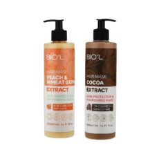 ماسک مو بیول مدل  کاکائو و هلو مناسب برای موهای خشک و آسیب دیده حجم 500 میلی لیتر مجموعه 2 عددی