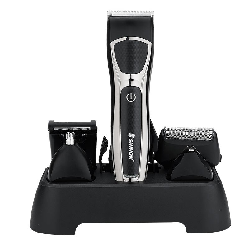 ست ماشین اصلاح موی صورت و بدن شینون مدل SH-1877، اصلاح به صورت صفر زن، حجم زن و خط زن، منبع انرژی با برق، تکنولوژی اصلاح به صورت برش مستقیم، مدت زمان شارژ 120 دقیقه و مدت زمان استفاده پس از شارژ 120 دقیقه، دارای استند نگهداری، به همراه برس تمیزکننده