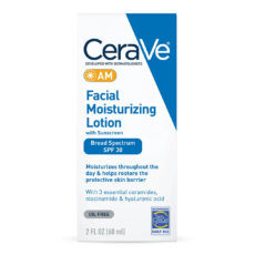 لوسیون ضد آفتاب بی رنگ سراوی SPF 50 مدل AM مناسب پوستهای معمولی حجم 60 میلیلیتر