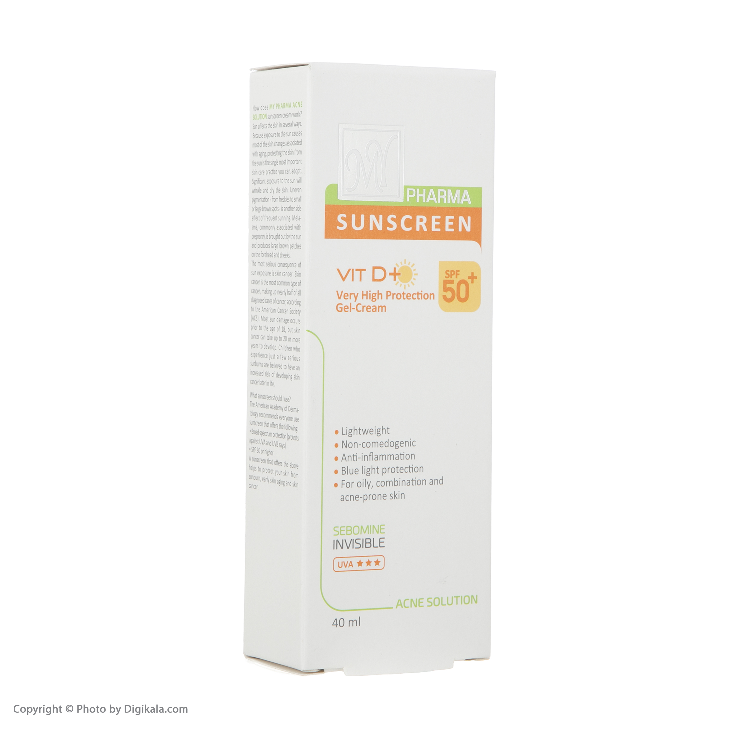 کرم ضدآفتاب بی‌رنگ مای سری فارما مدل SPF50، مناسب پوست‌های چرب و مختلط، حجم 40 میلی‌لیتر