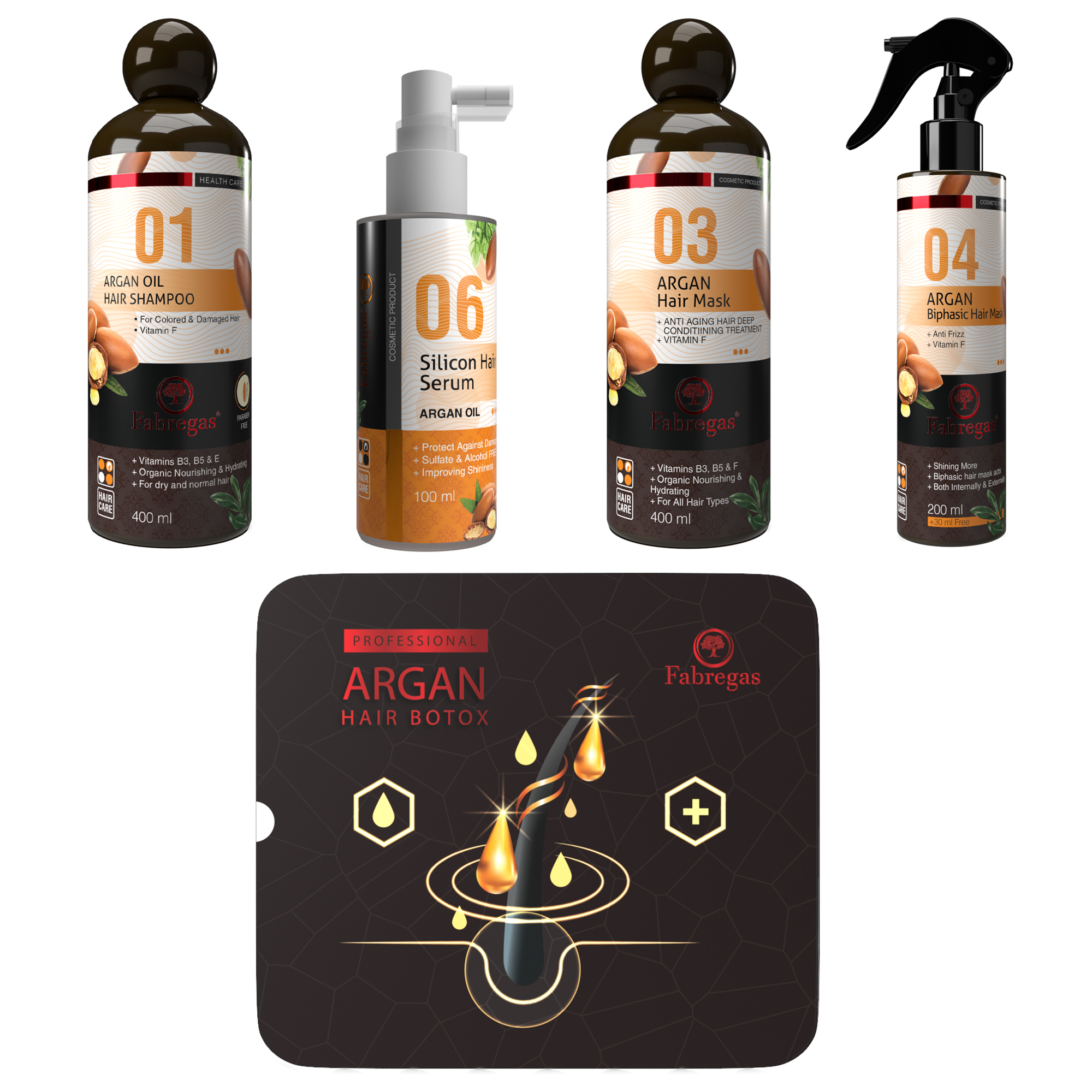 مجموعه ماسک مو مو فابریگاس مدل آرگان بسته 4 عددی