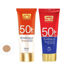 ژل ضد آفتاب رنگی ساین اسکین SPF 50 مدل M ‌مناسب پوست‌های چرب حجم 50 میلی لیتر به همراه کرم ژل ضد آفتاب آقایان مدل ساین شیلد