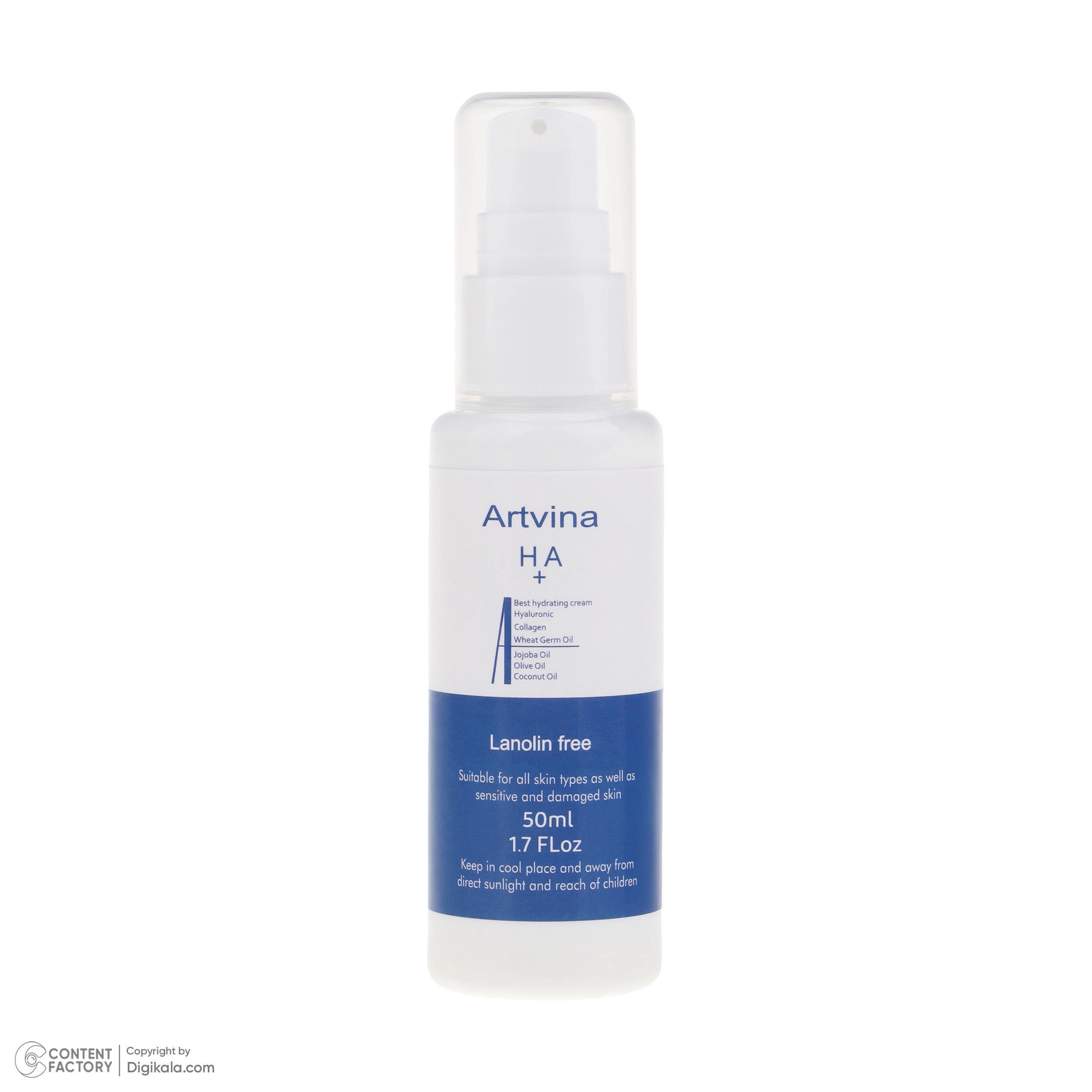 لوسیون آبرسان دست و صورت آرت وینا مدل HA+ مناسب انواع پوست حجم 50 میلی لیتر
