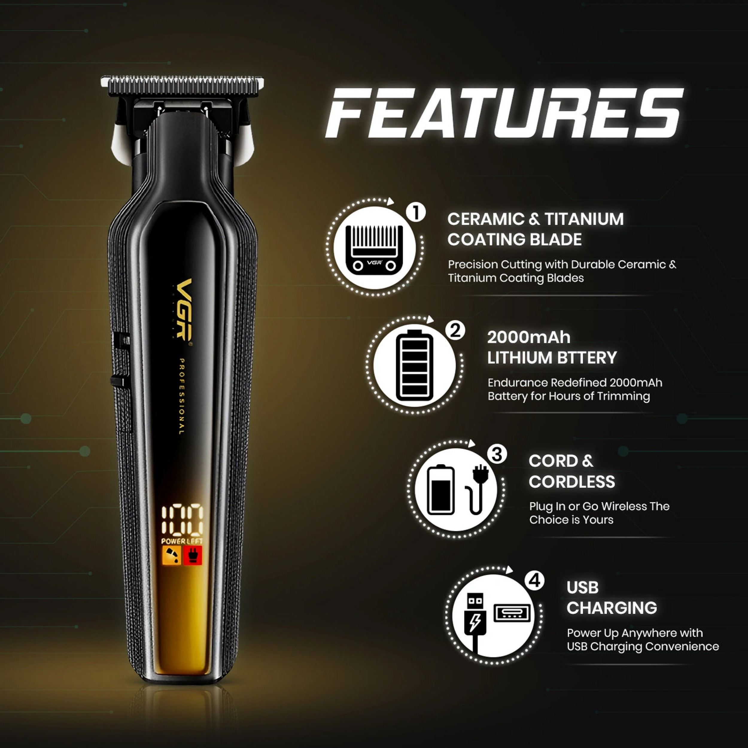 ماشین اصلاح موی سر و صورت شارژی وی جی ار مدل V-930