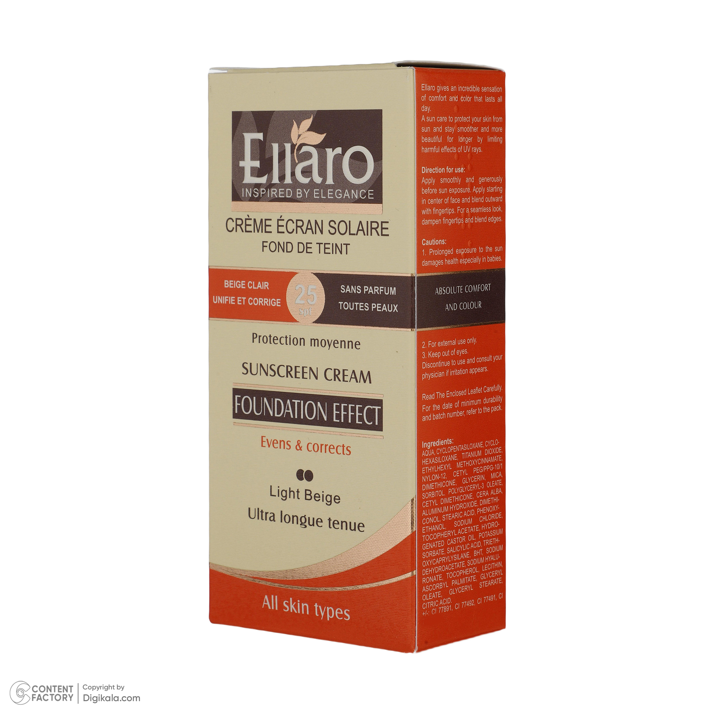 کرم ضد آفتاب رنگی الارو SPF25 سری Foundation Effect مدل Light Beigeتحت لیسانس مناسب انواع پوست حجم 40 میلی لیتر
