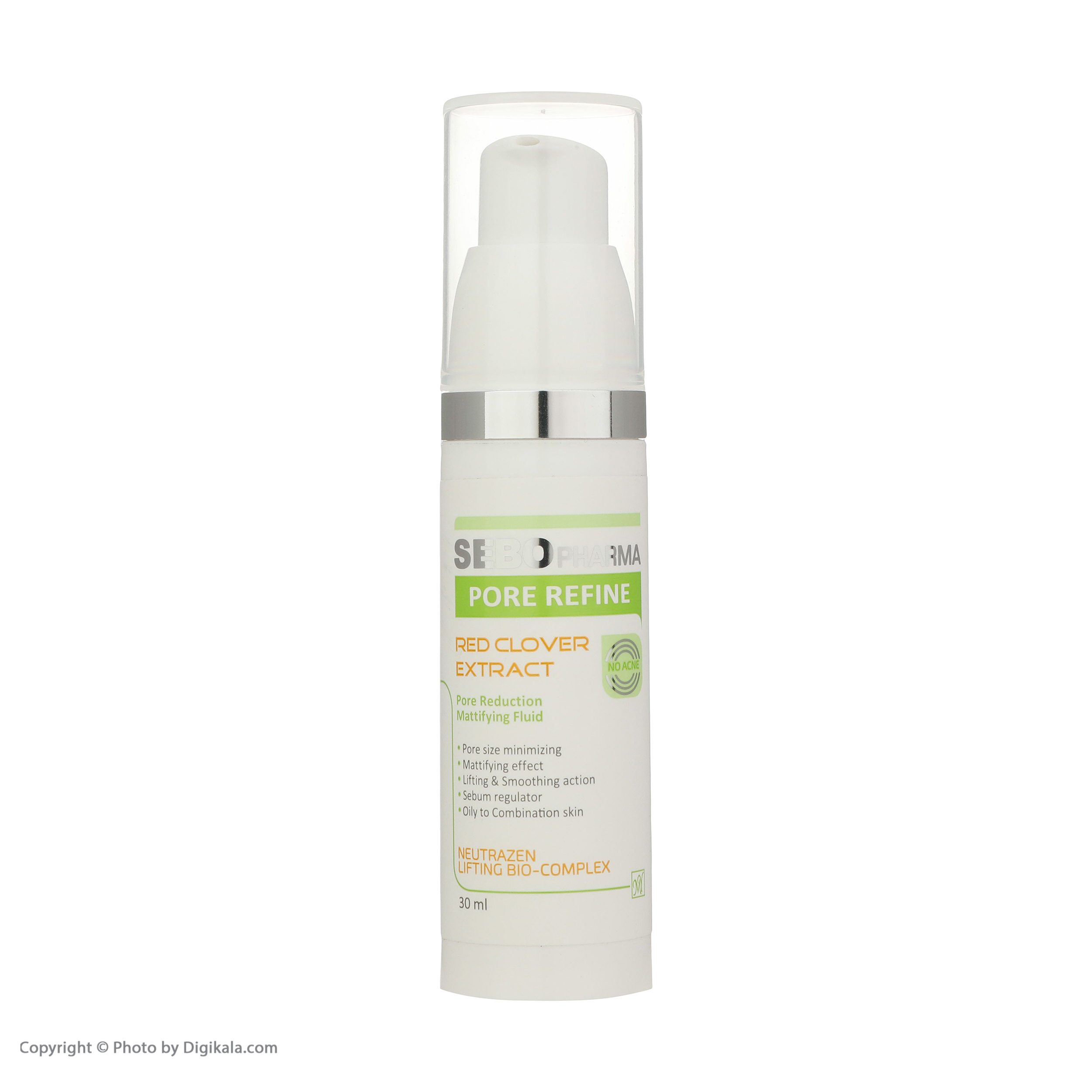 فلوئید کوچککننده منافذ پوست مای سری سبوفارما مدل red clover حجم 30 میلی لیتر