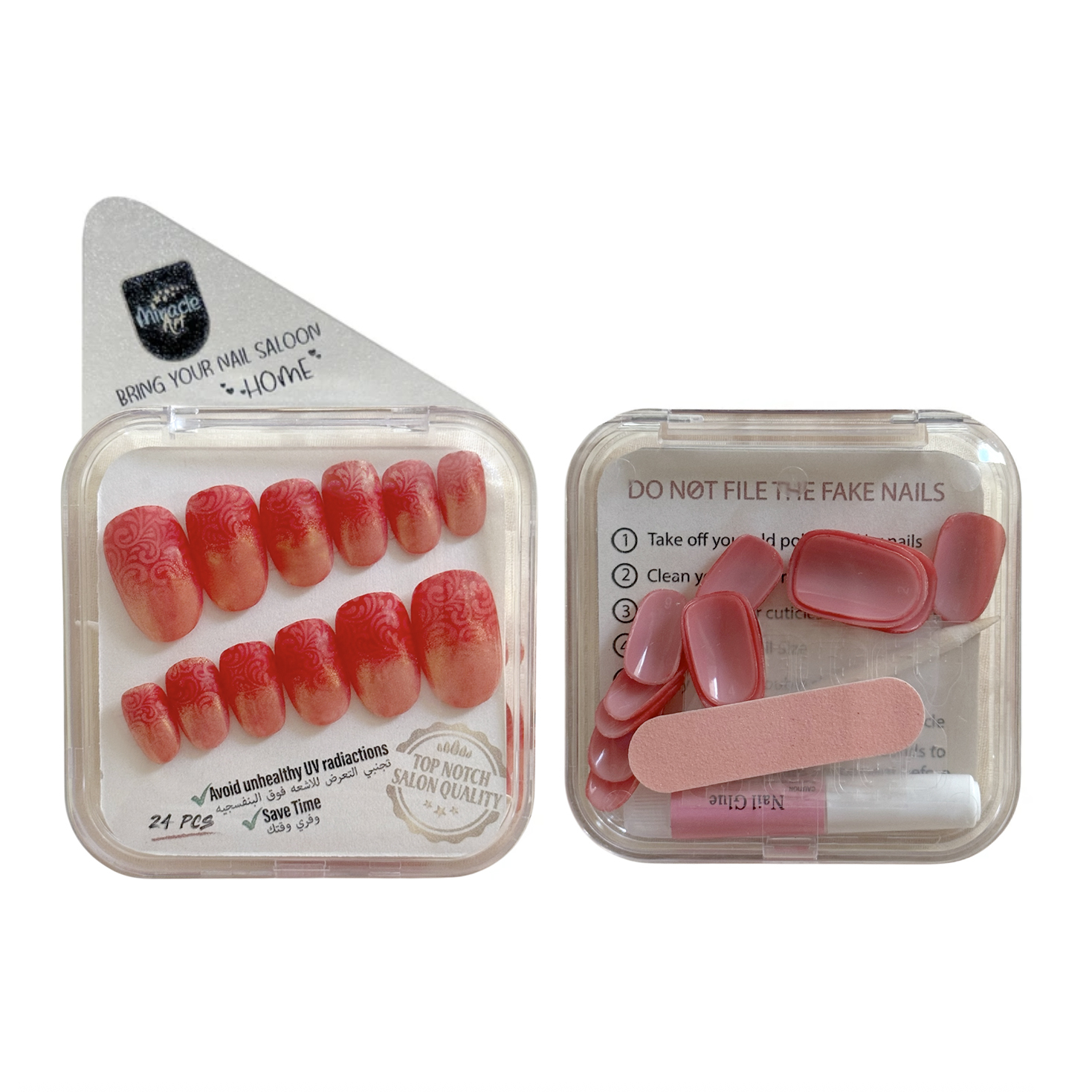 ناخن مصنوعی دست میراکل آرت مدل گرد کد R2400108 بسته 24 عددی