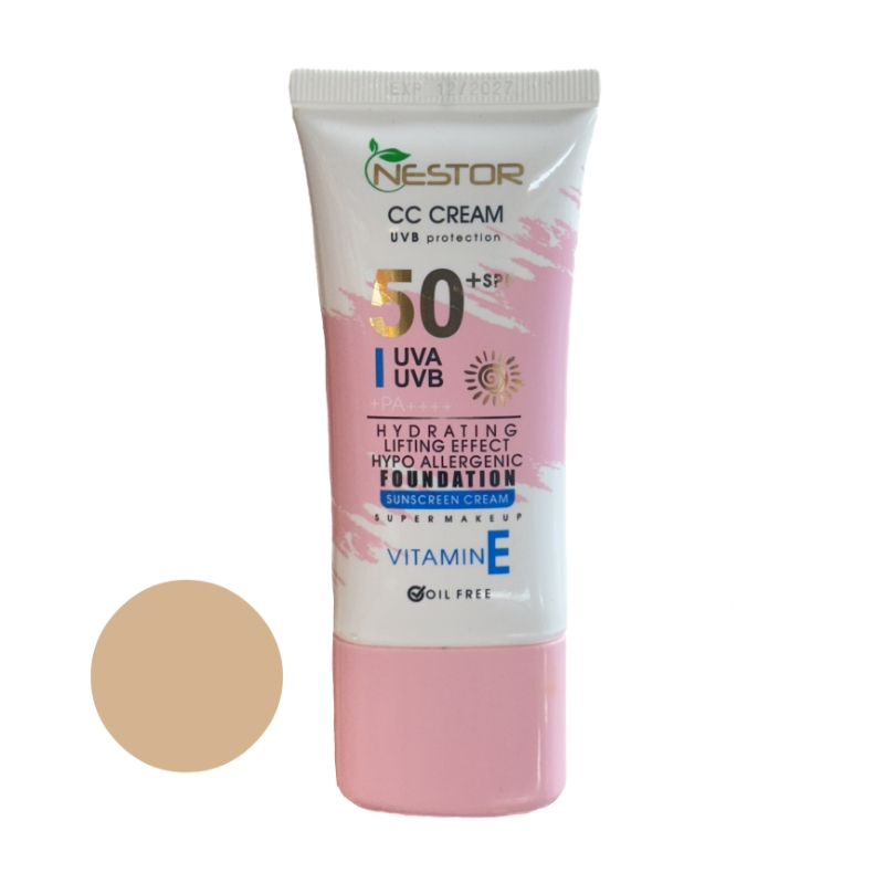 کرم ضد آفتاب رنگی نستور SPF 50 شماره 1 مدل ویتامین E ‌مناسب پوست‌های چرب حجم 50 میلی‌لیتر