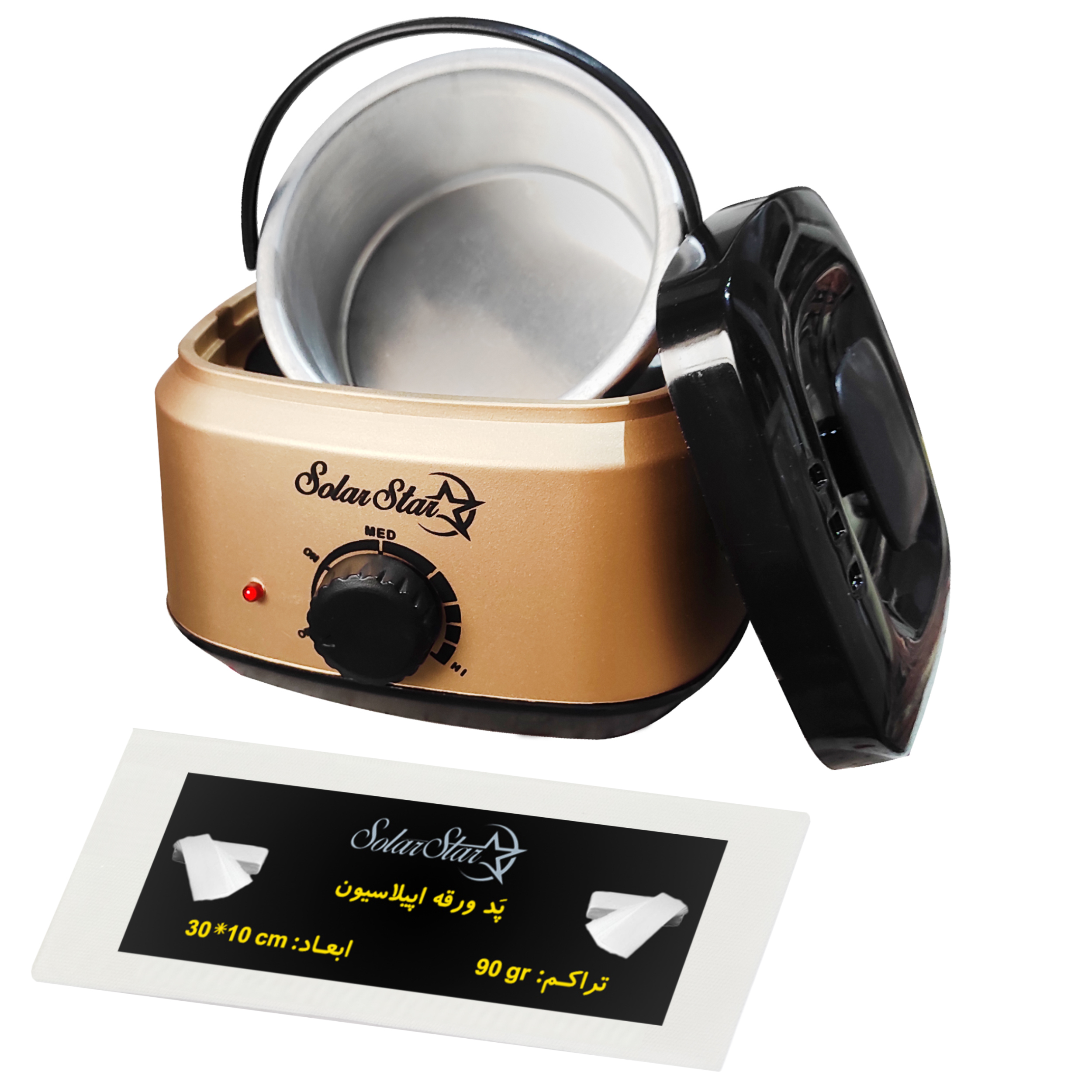 دستگاه موم گرم کن و ذوب وکس سولار استار مدل 601 به همراه پد اپیلاسیون بسته 10 عددی