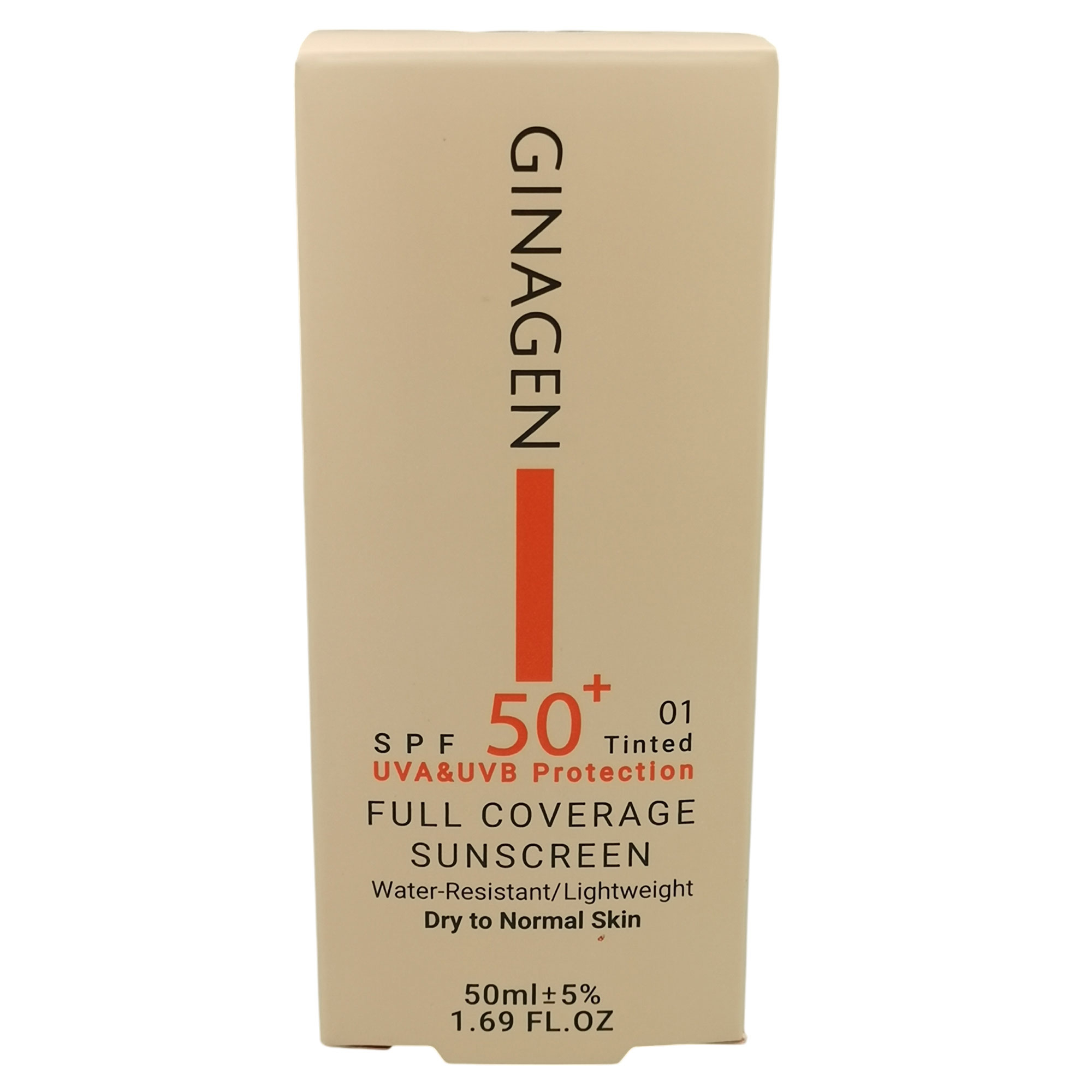 کرم ضد آفتاب رنگی ژیناژن SPF 50 مدل 01 محافظ UVA ،UVB ضد حساسیت، ضد چروک و ضد پیری، مناسب پوست‌های خشک و نرمال حجم 50 میلی لیتر مجموعه دو عددی